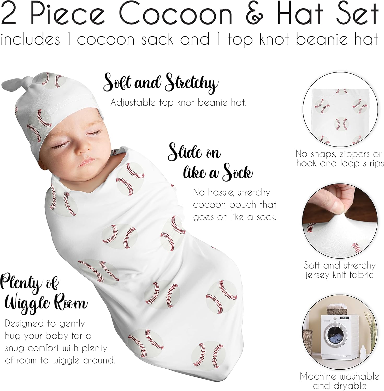 Sweet Jojo Baseball Baby Boy Sleep Sack and Beanie 2pc Set
