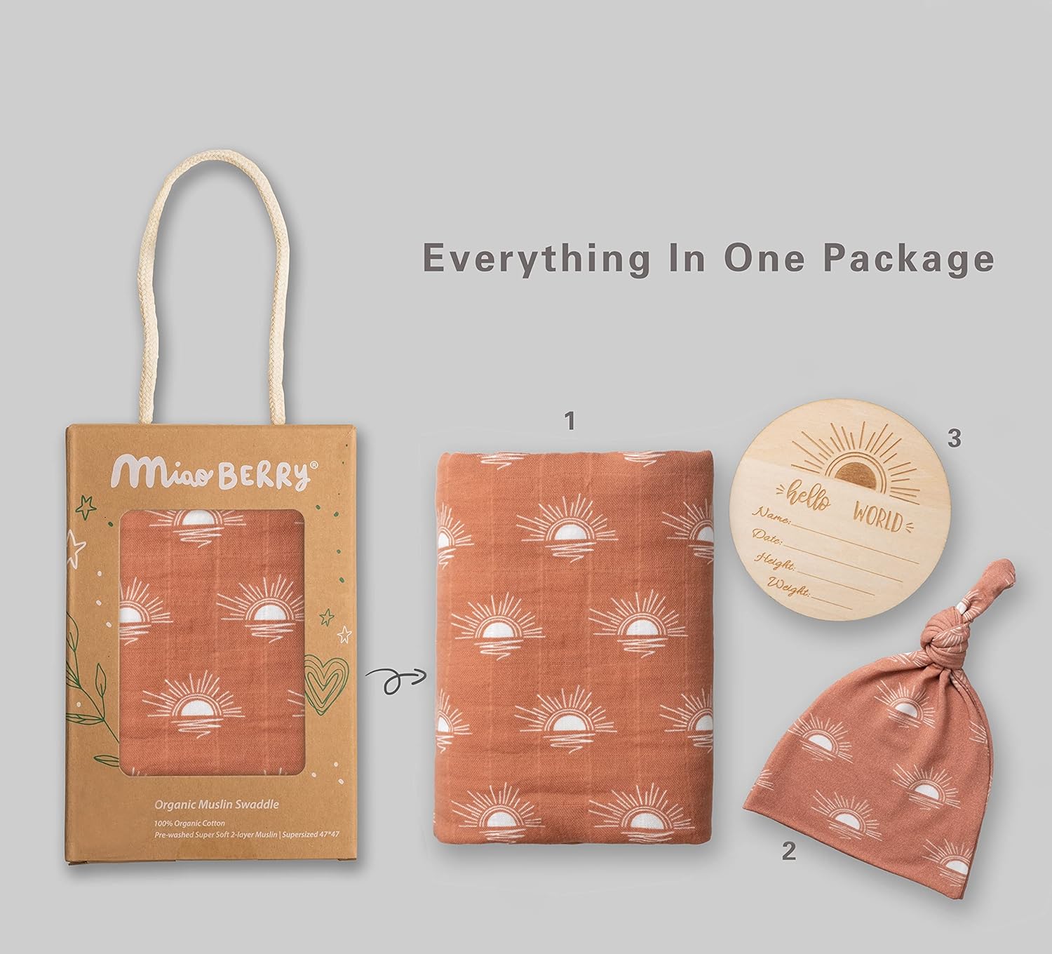 Miaoberry Organic Cotton Baby Muslin Swaddle Blanket Set