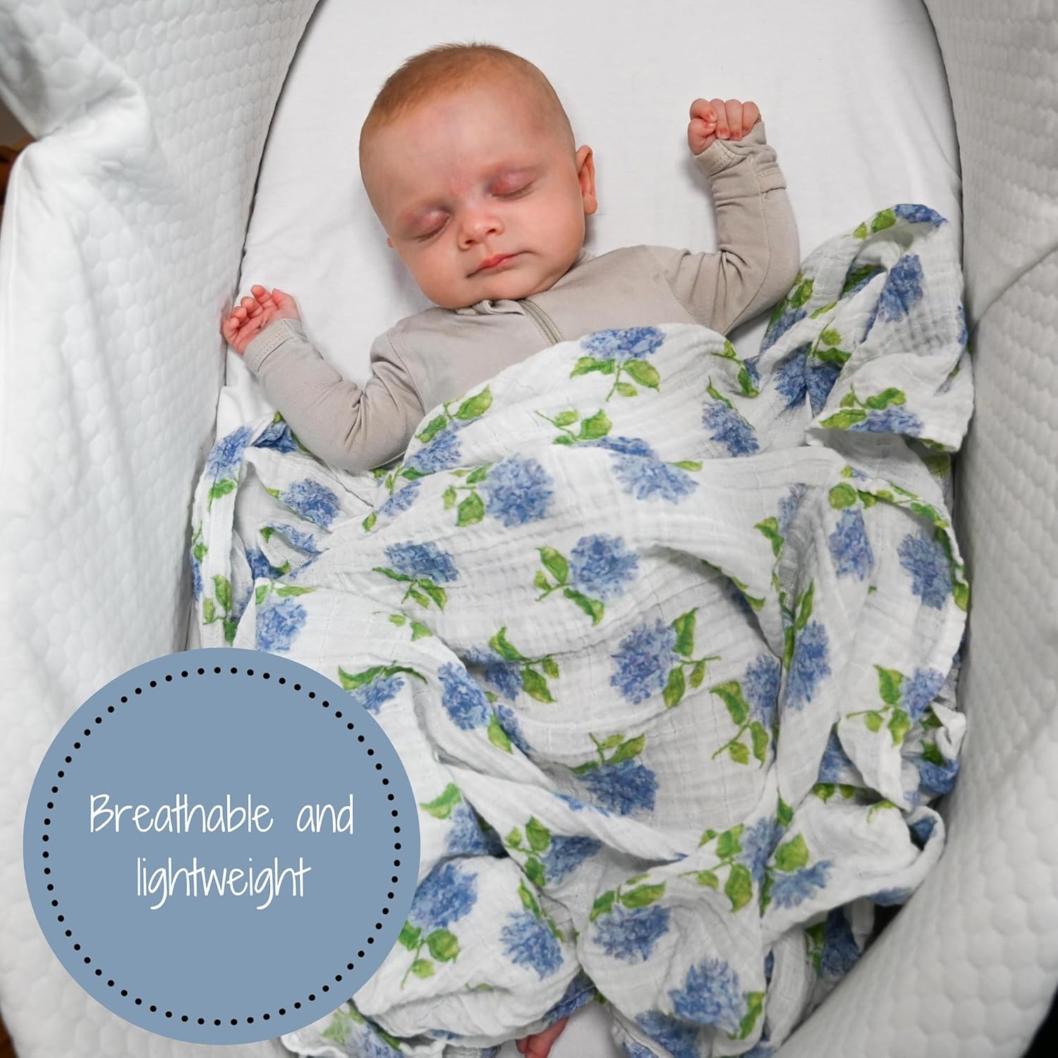 LollyBanks Hydrangea Print Swaddle Blanket 47x47 Inches