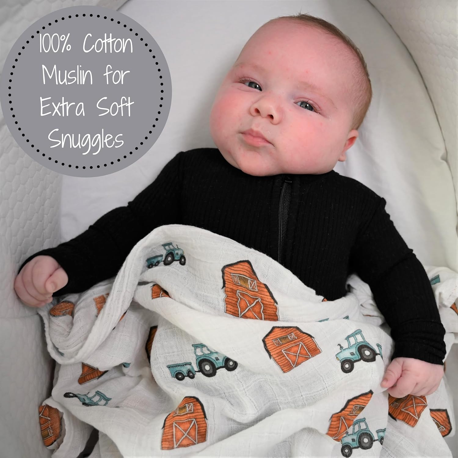 LollyBanks Farm Print Swaddle Blankets 47x47 Inches 3-Pack