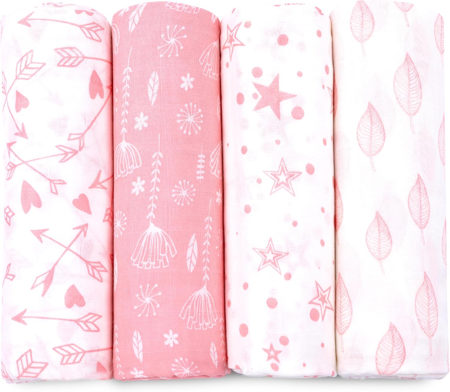 Bublo Baby Muslin Swaddle Blankets 4-Pack Pink