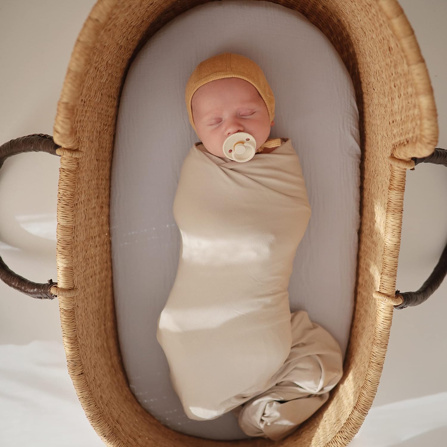 Mushie Stretchy Swaddle Blanket - 47x47 Fog