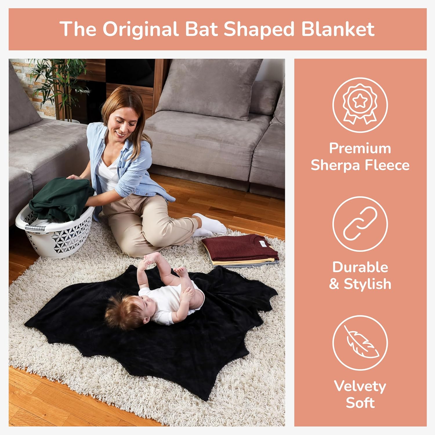 Bumba Kids Bat Blanket with Halloween Milestone Option