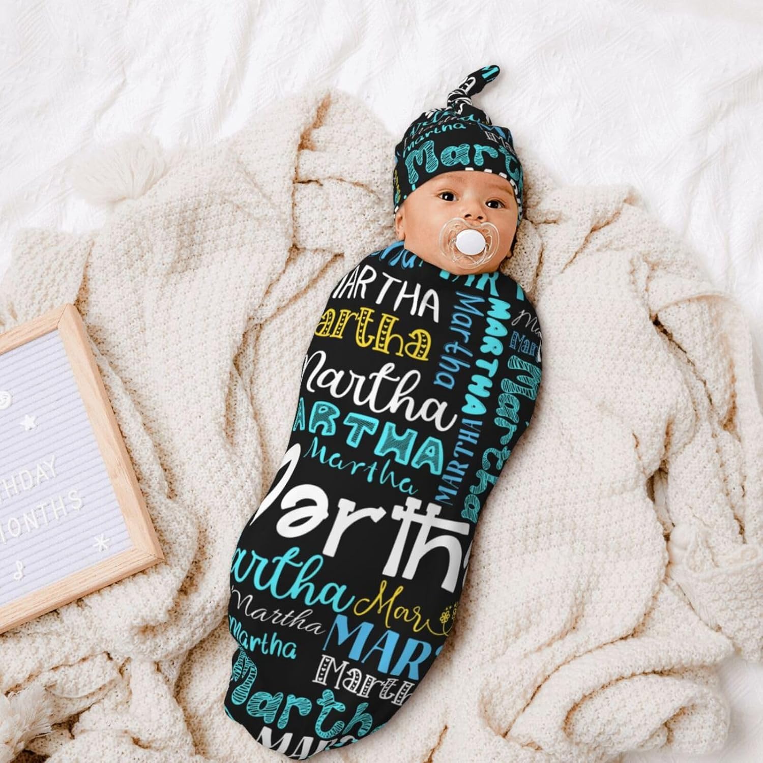 Personalized Baby Swaddle Set with Name and Hat
