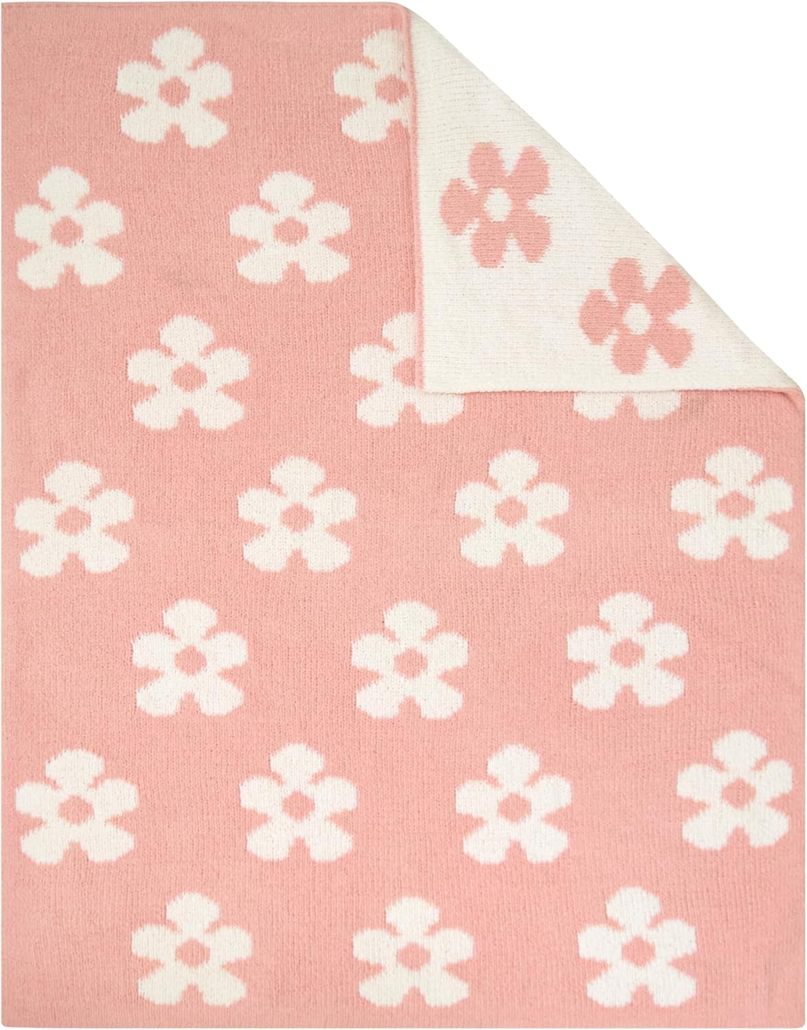 Living Textiles Pink Floral Daisy Chenille Baby Blanket Reversible