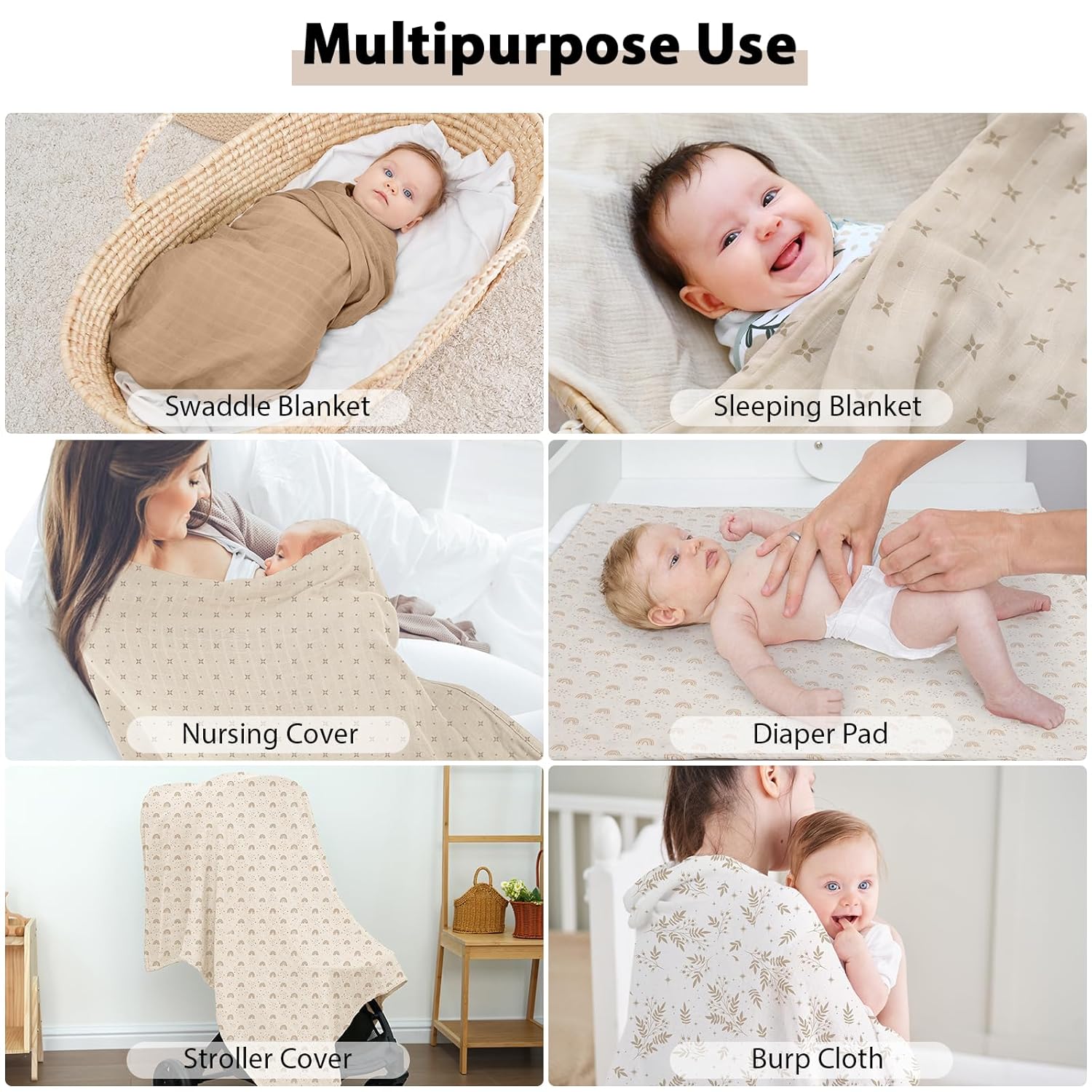 Yoofoss Muslin Swaddle Blankets 4-Pack 47x47 Baby Neutral Wrap