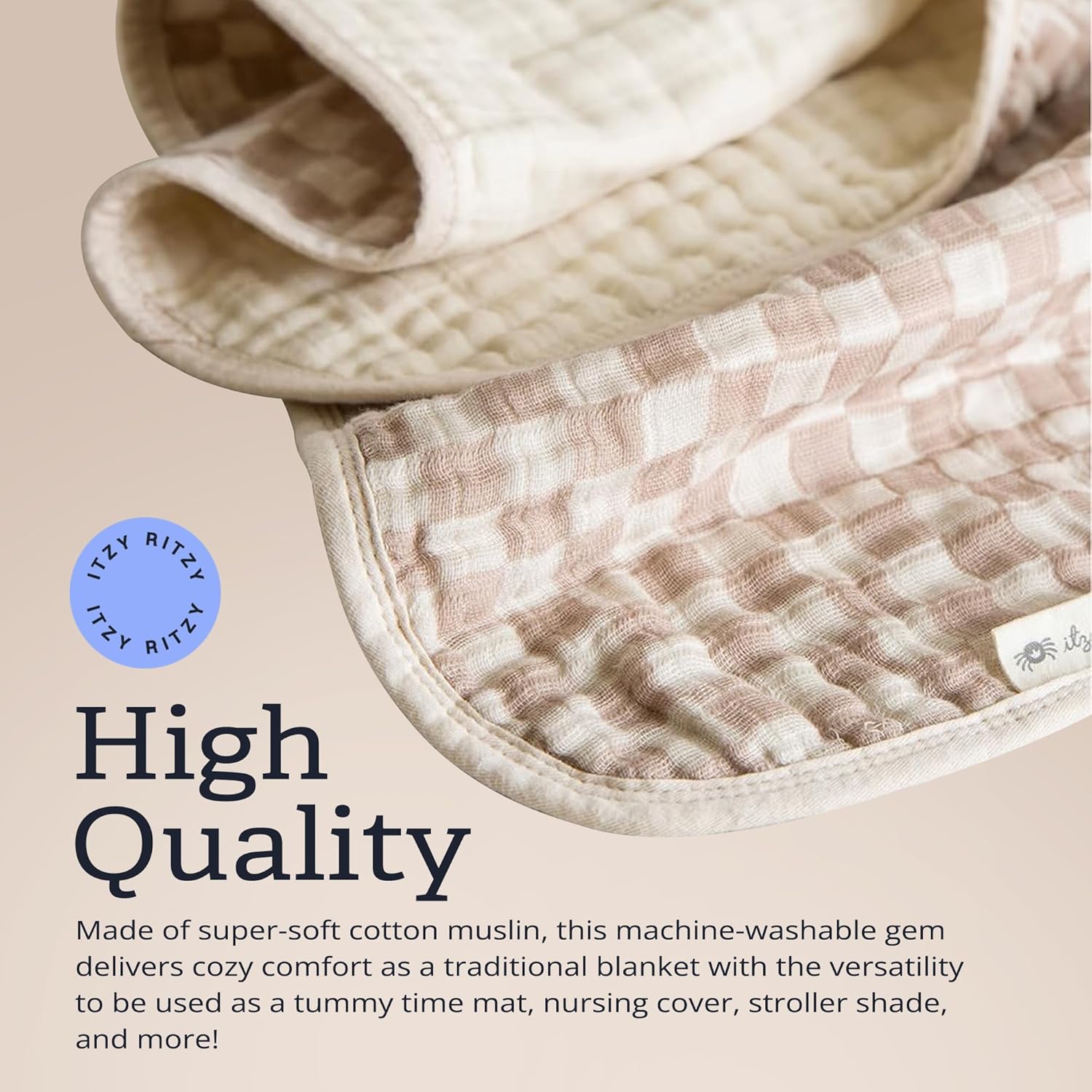 Itzy Ritzy Baby Blanket - Soft Cotton Muslin Checkerboard