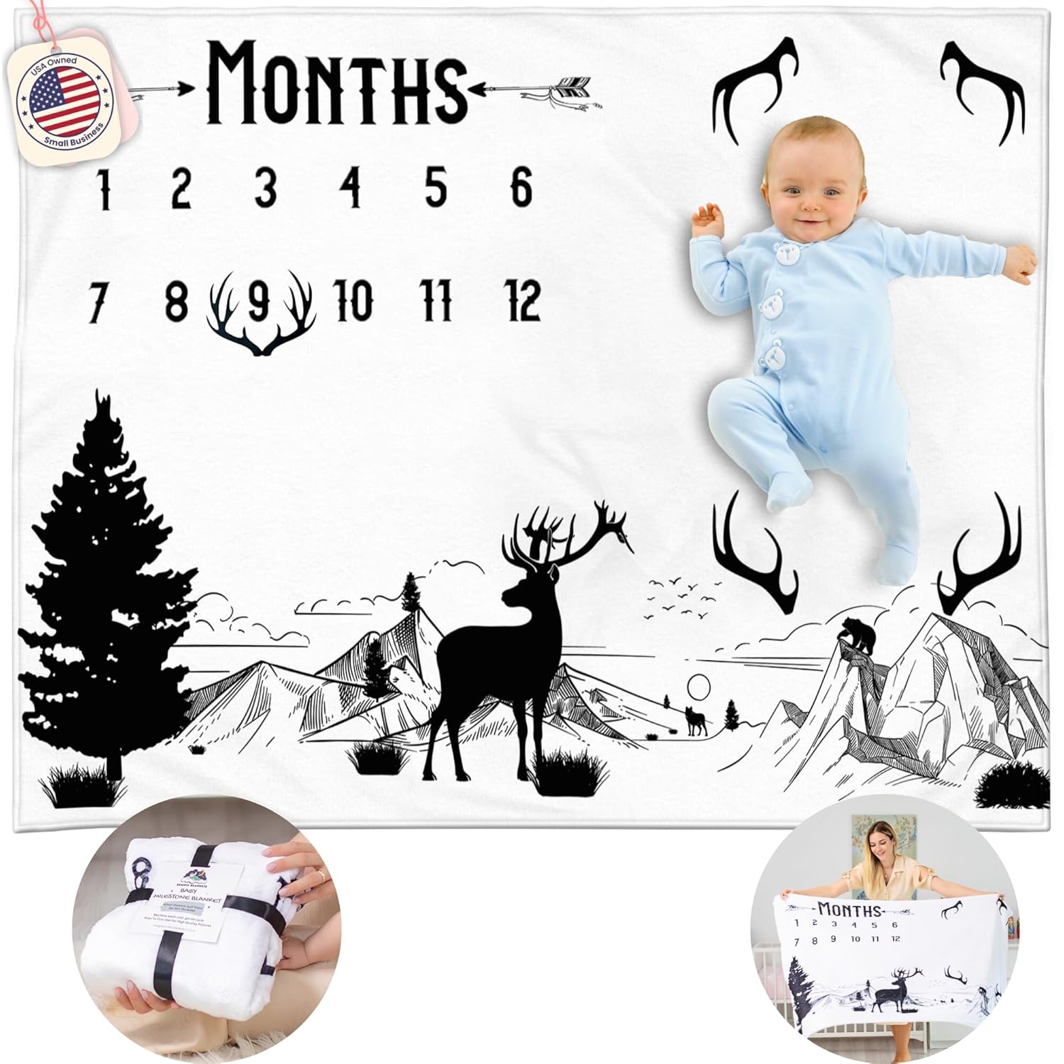 Baby Boy Milestone Blanket with Felt Frame