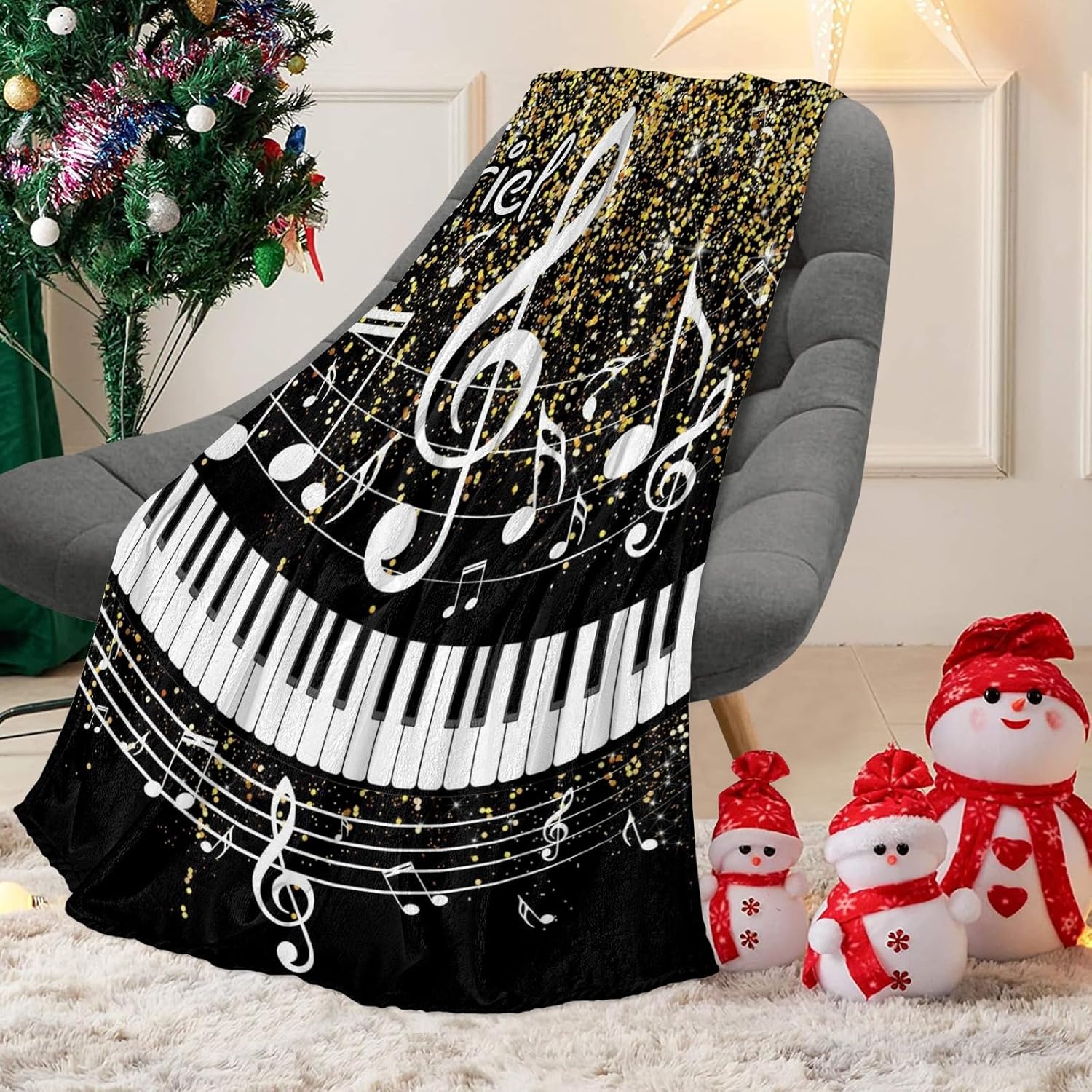 Custom Blanket with Name Music Golden Black Swaddling Blanket for Baby