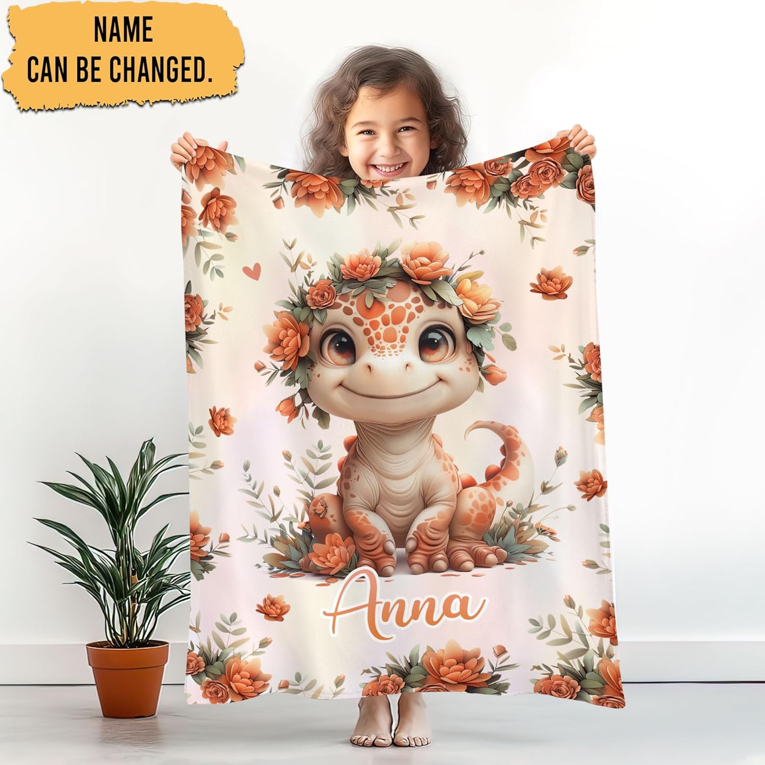 Hyturtle Personalized Dinosaur Baby Blanket - Cozy Plush Gift for Newborn