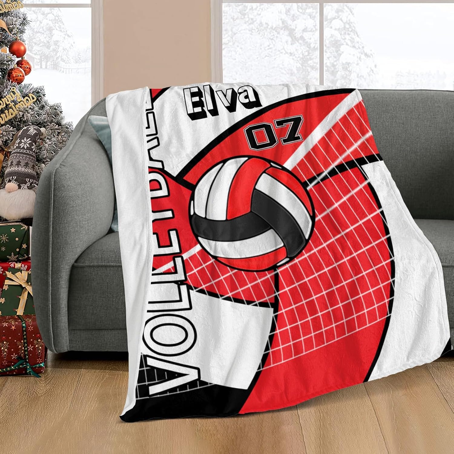 Custom Blanket with Name Text Volleyball Sport Red Swaddling Blanket 30x40inch