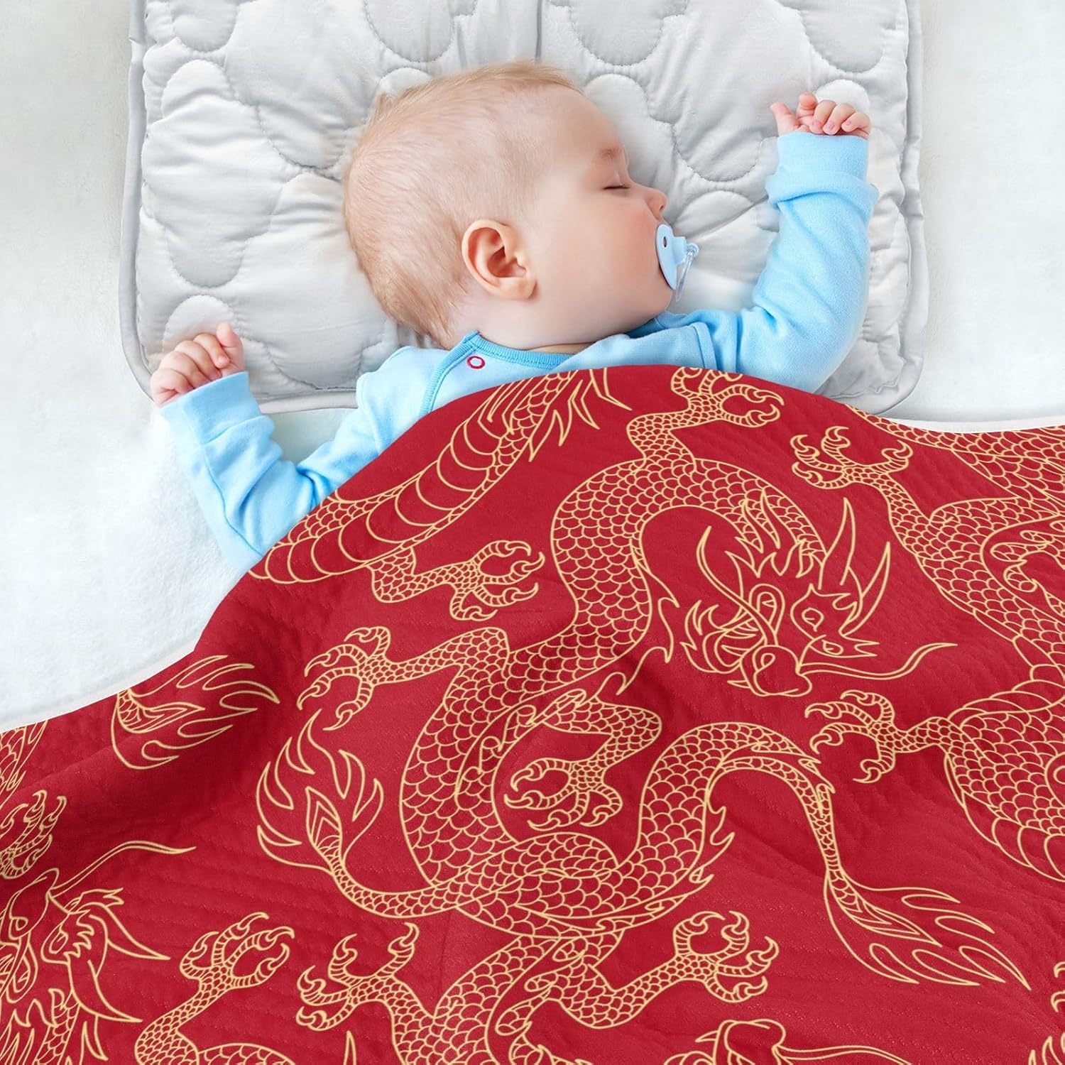 KJIZMO Cotton Baby Blanket with Golden Dragon Print 30x40