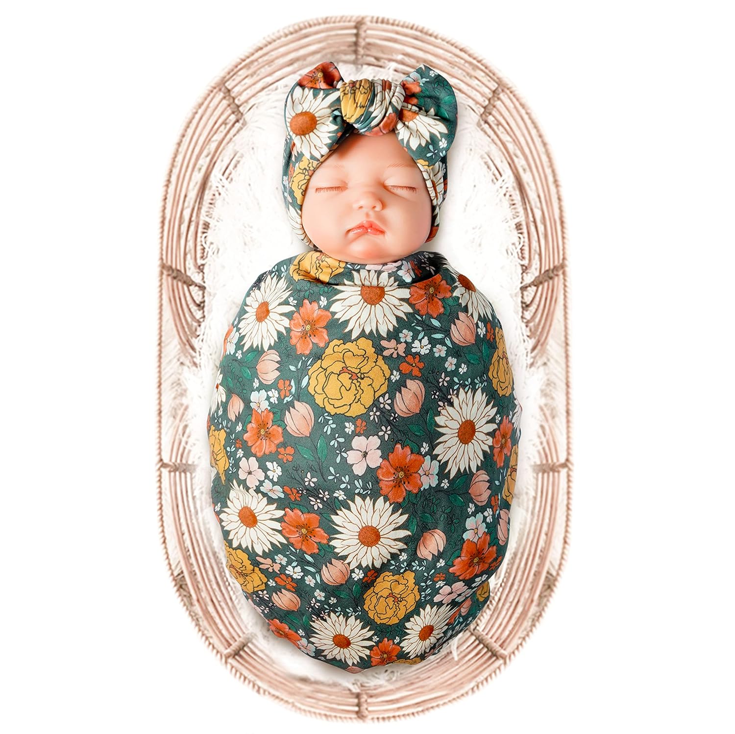 Konssy Baby Girl Swaddle Blanket with Headband Set 1