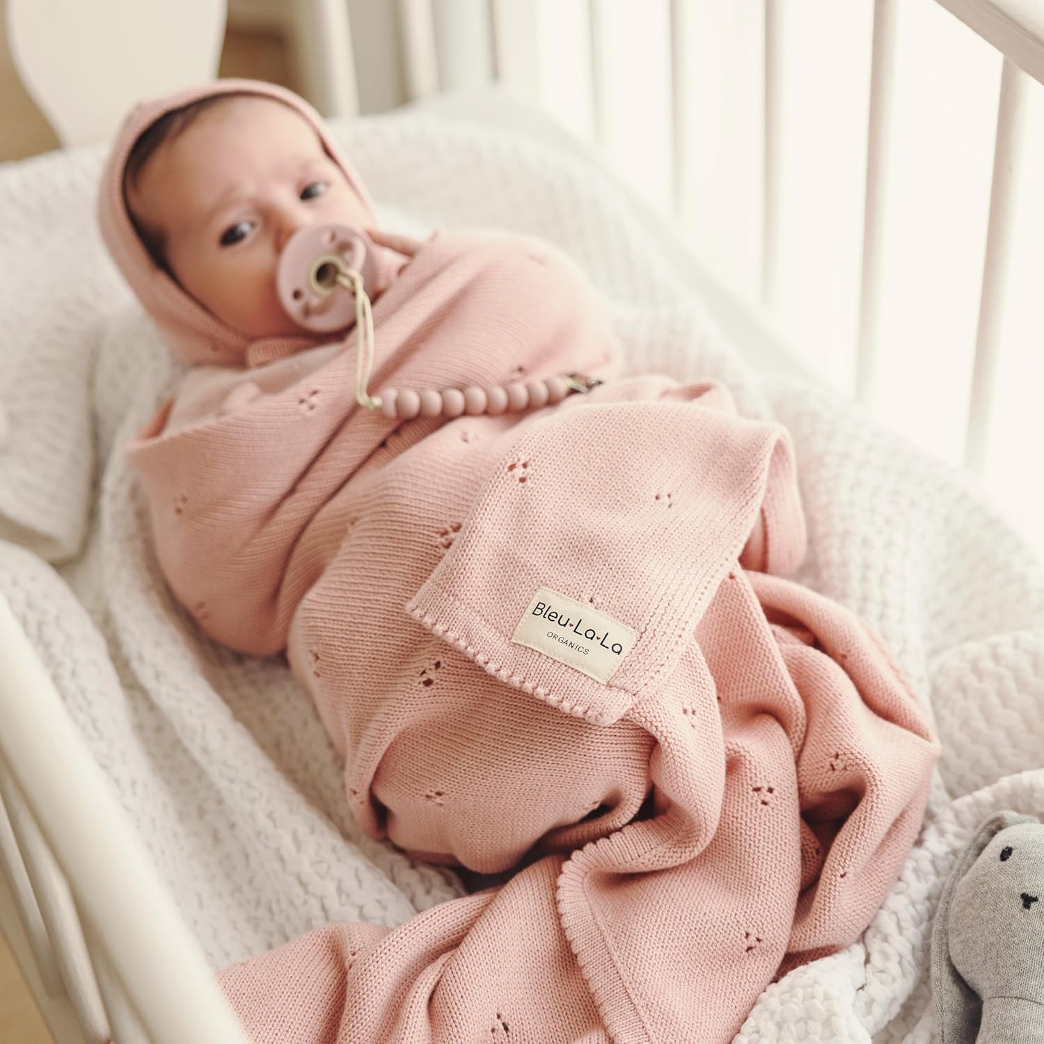 Bleu La La Organic Pointelle Swaddle Blanket for Girls 1