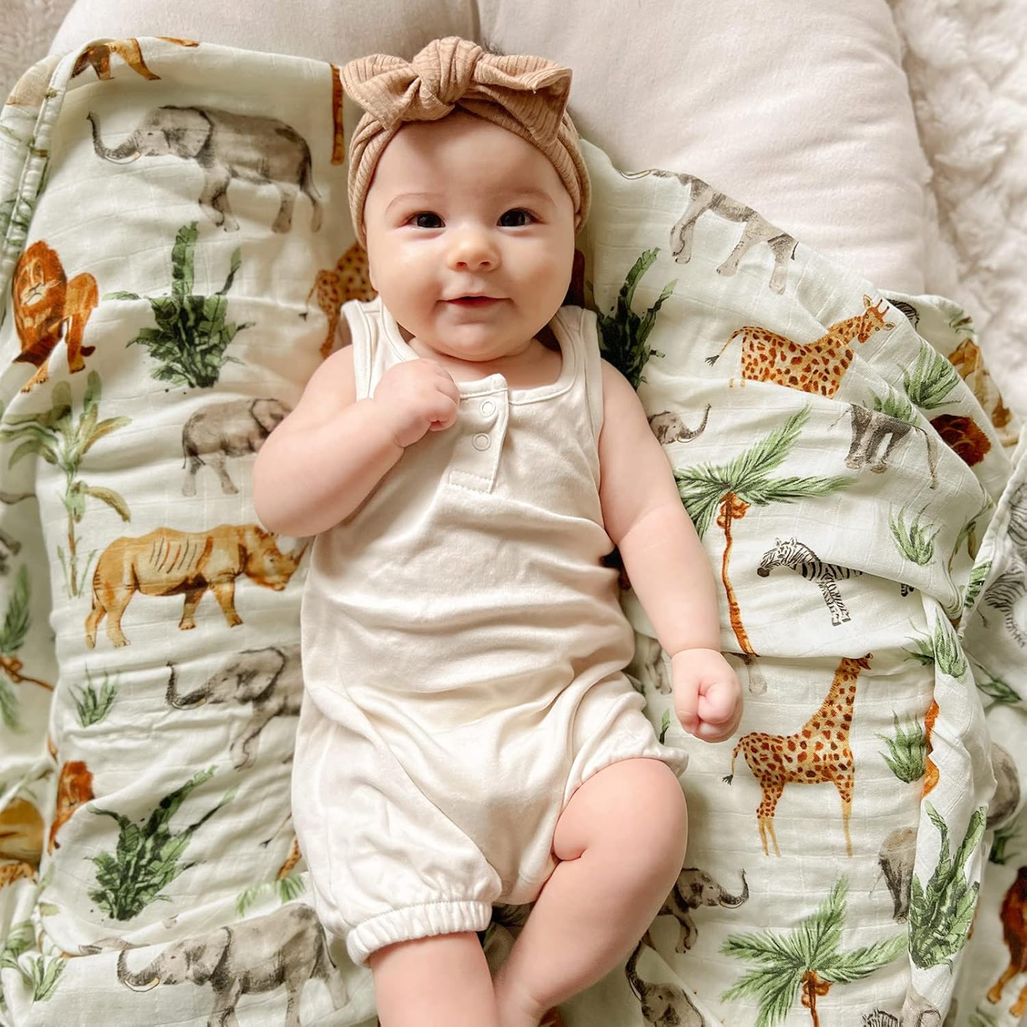 LifeTree Muslin Swaddle Blanket - 47 x 47 Bamboo-Cotton Blend