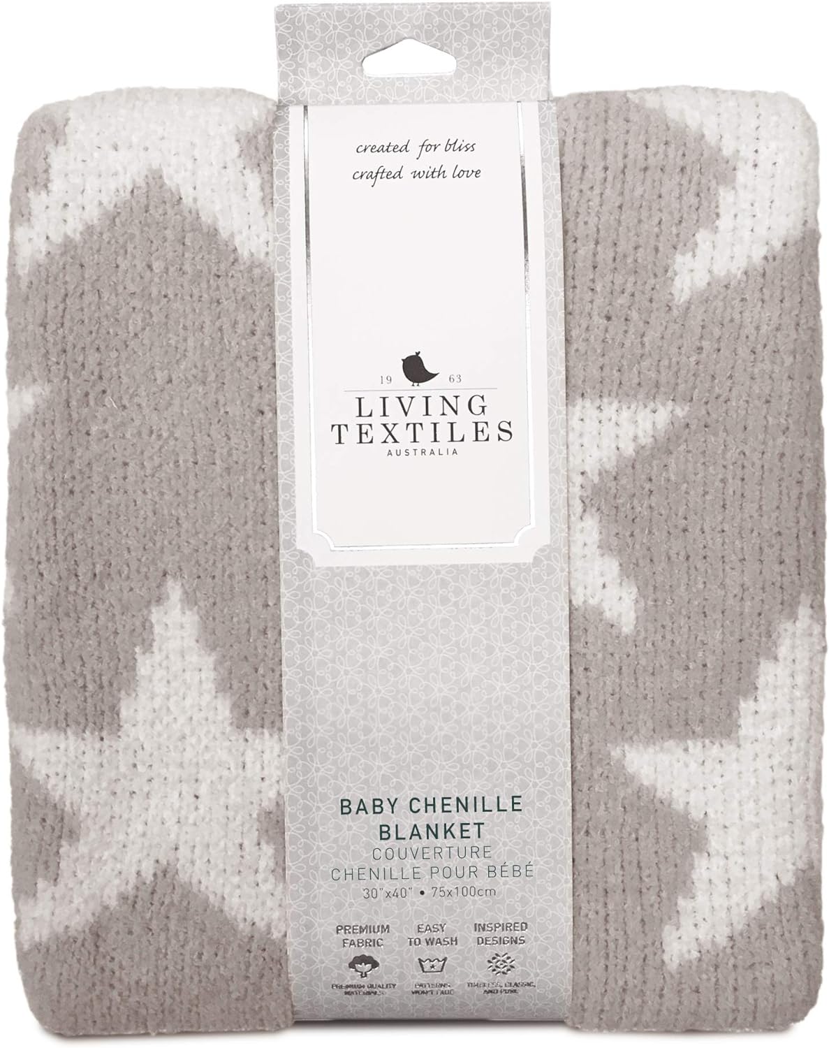 Living Textiles Grey Stars Chenille Baby Blanket Reversible