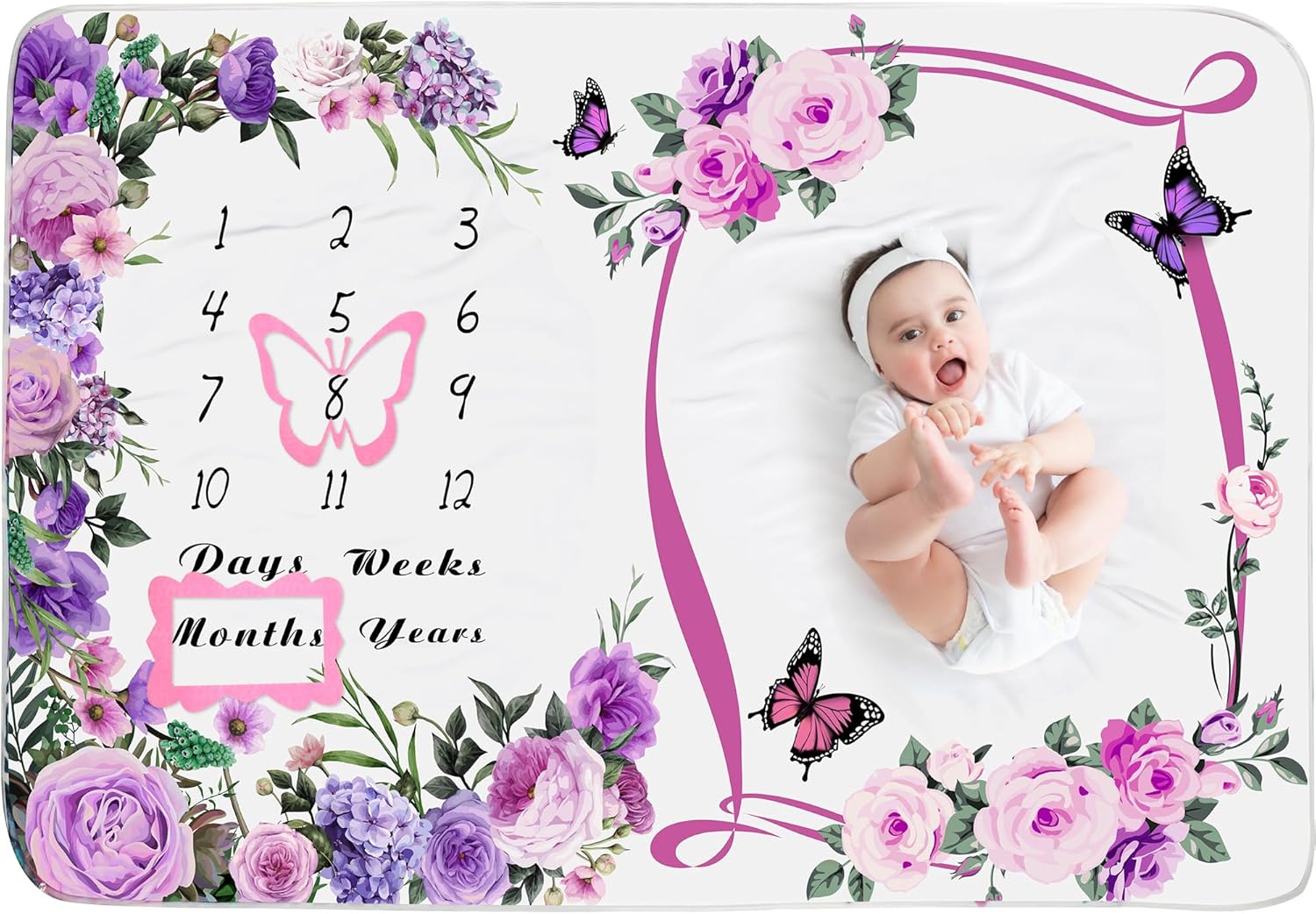 Chumia Baby Milestone Blanket with Floral Butterfly Frame