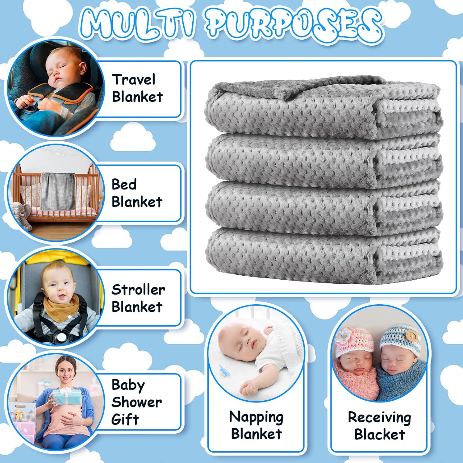 Kenning 4 Pcs Fuzzy Baby Blanket for Boys and Girls