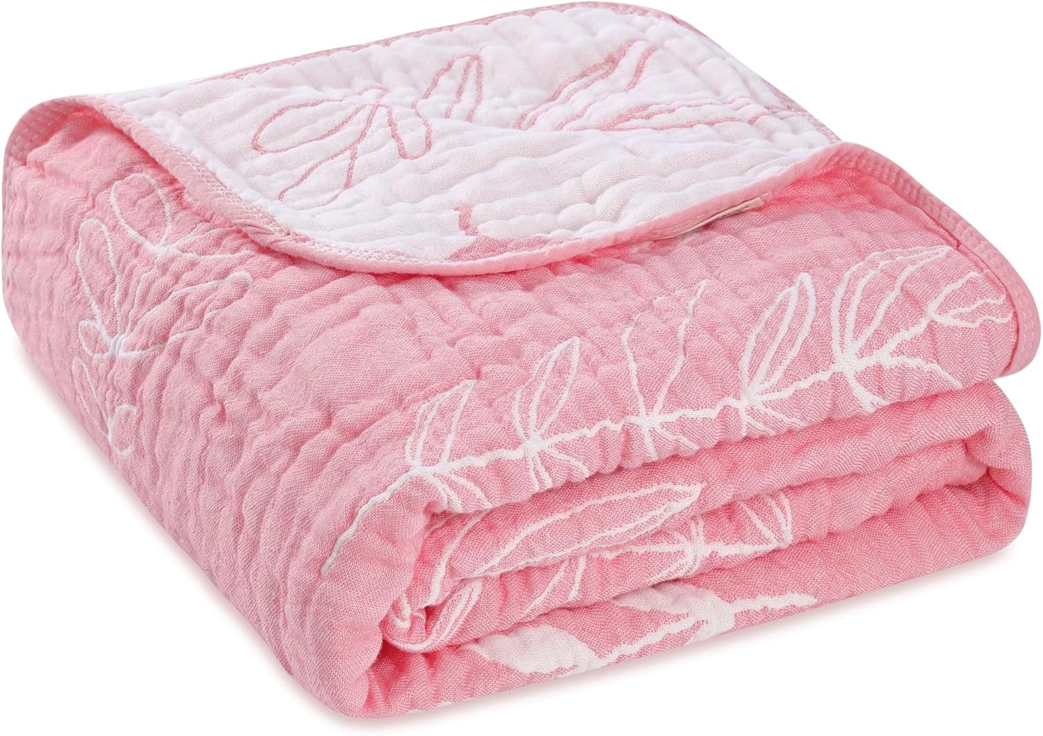 HardNok Ultra Soft Muslin Baby Blanket - 43 x 43 Leaf Floral Pink