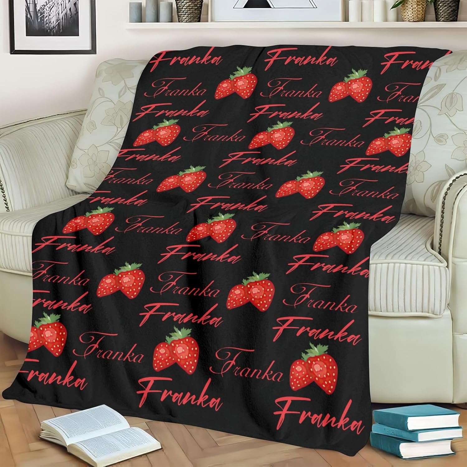 Custom Blanket with Name Text Red Strawberry Style 30x40inch