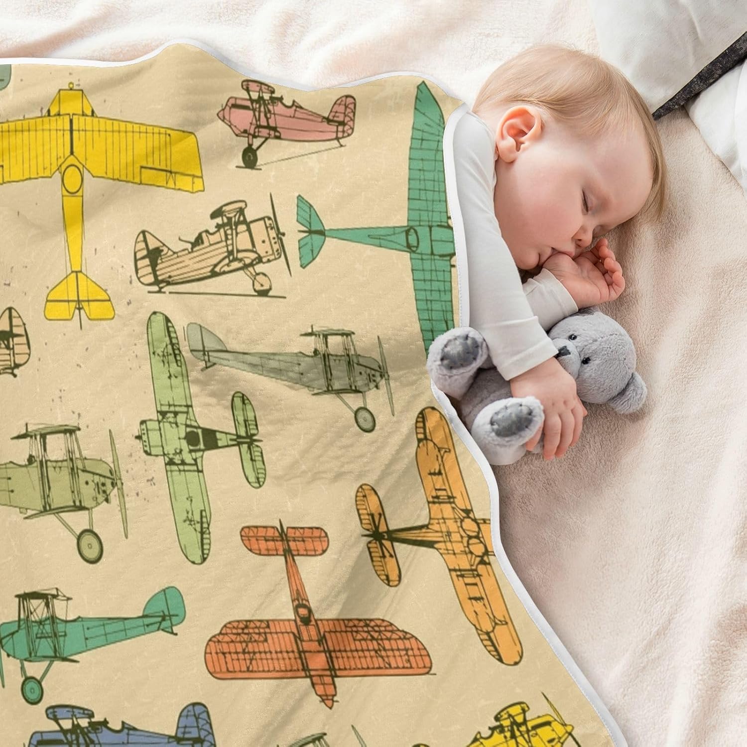 Pigsaly Vintage Airplane Baby Blanket 30x40in