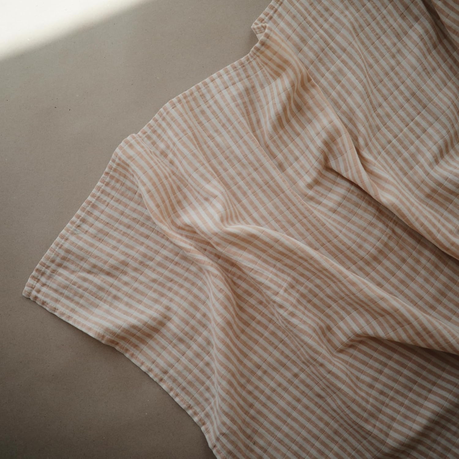 Mushie Muslin Baby Swaddle Blanket - Natural Stripe 100 Organic Cotton