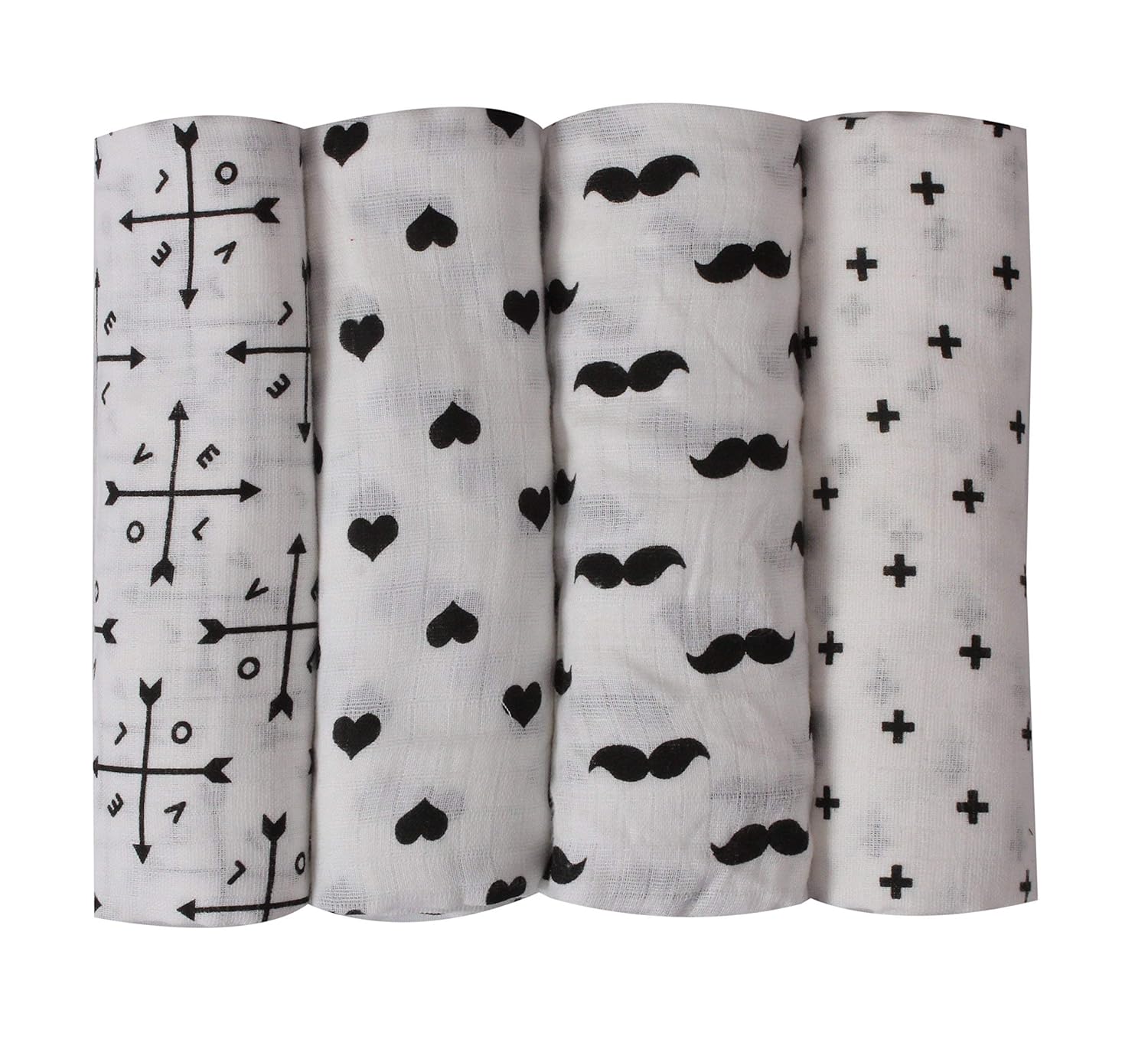 Bacati 4 Piece Love Muslin Swaddling Blankets BlackWhite