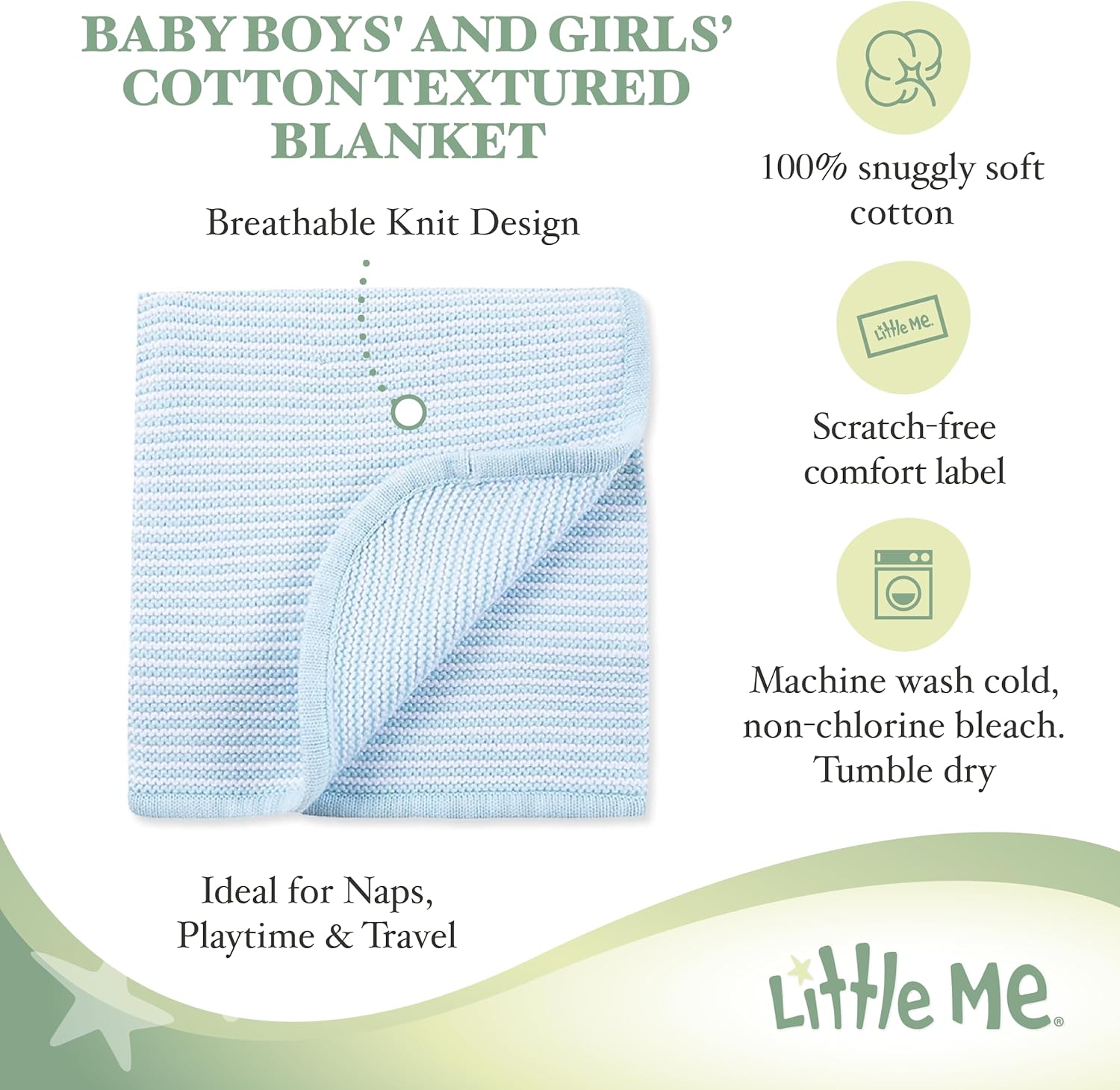 Little Me Baby Boys Textured Stripe Stroller Blanket 30x40 Inches