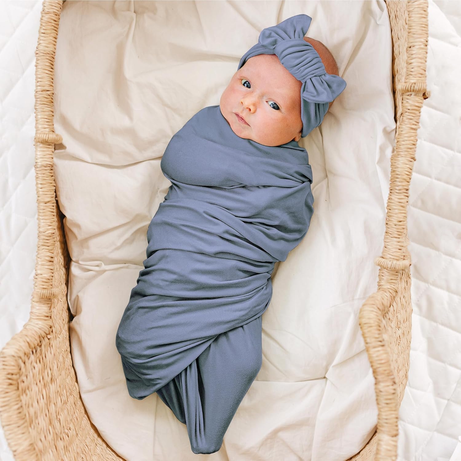 Konssy Baby Girl Swaddle Blanket with Headband and Beanie Set