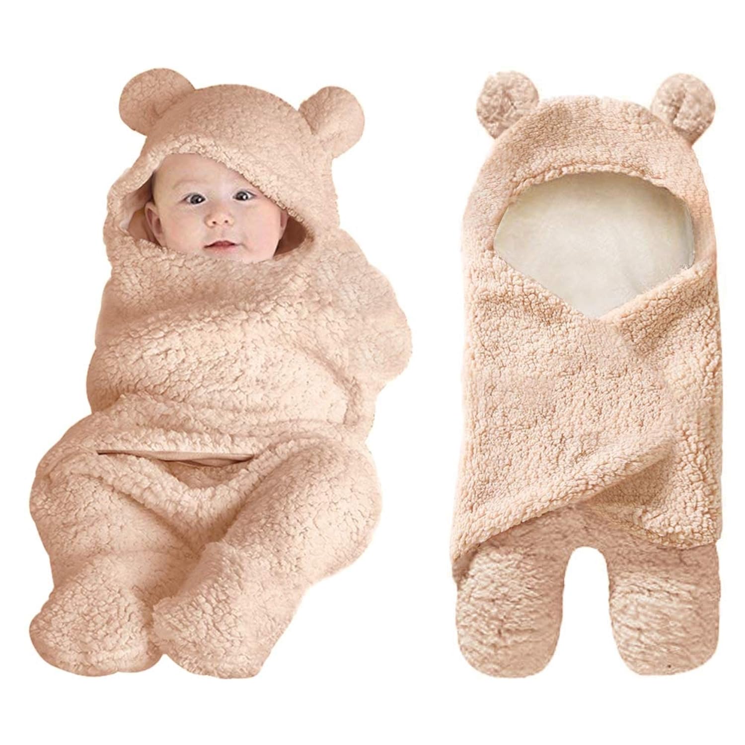 XMWEALTHY Plush Swaddle Blanket Brown for Newborn Babies