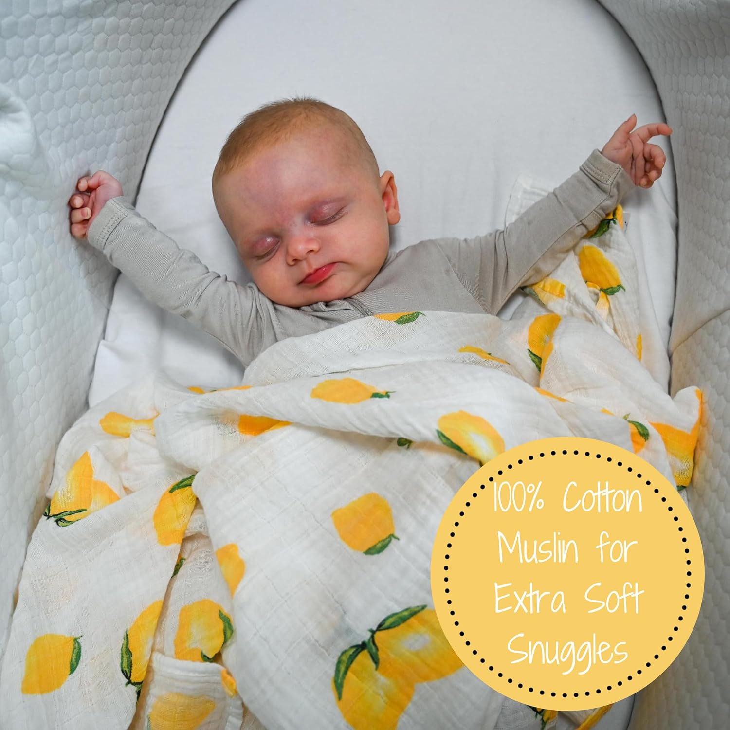LollyBanks Lemon Print Muslin Swaddle Blanket 47x47 Inches