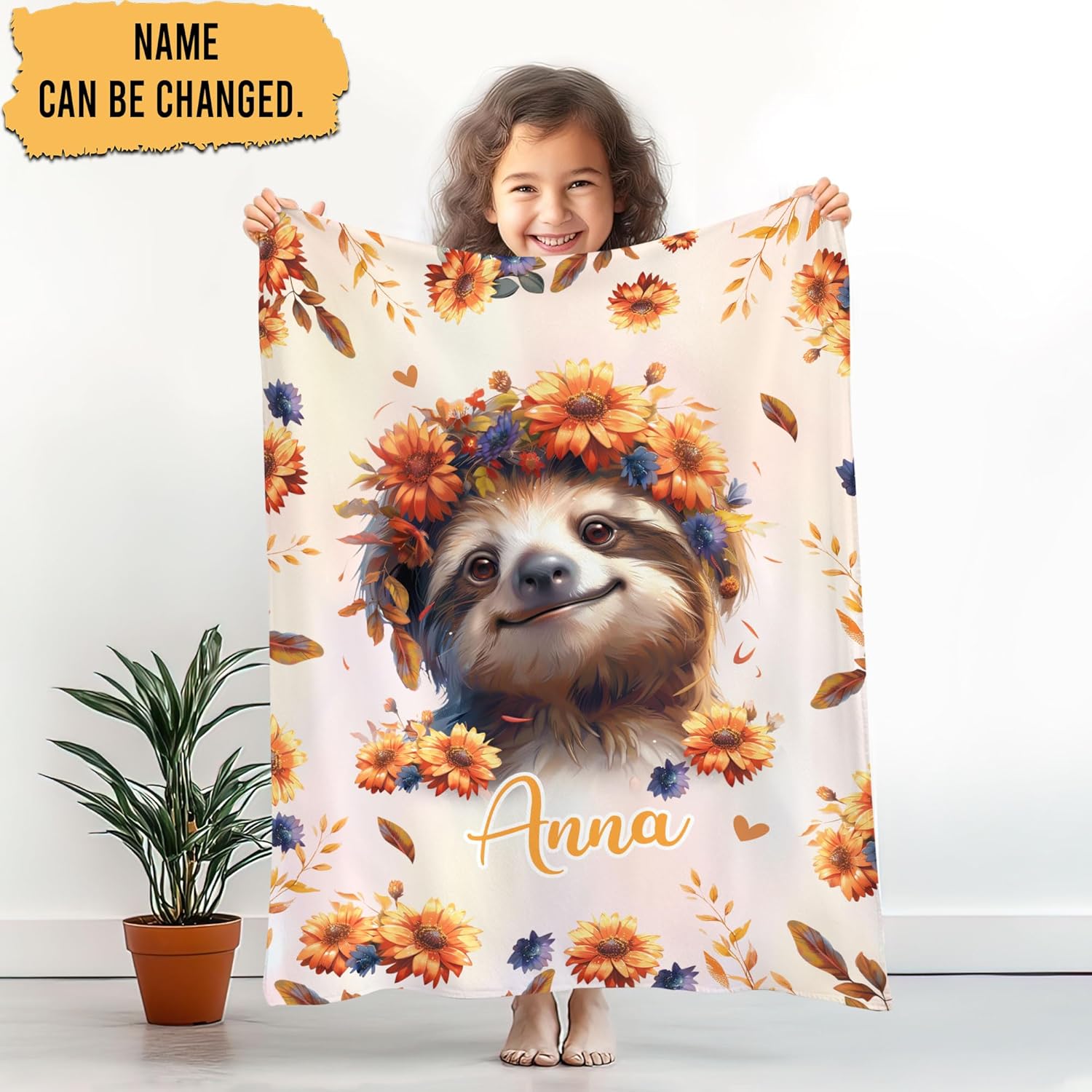 Hyturtle Personalized Sloth Baby Blanket with Custom Name