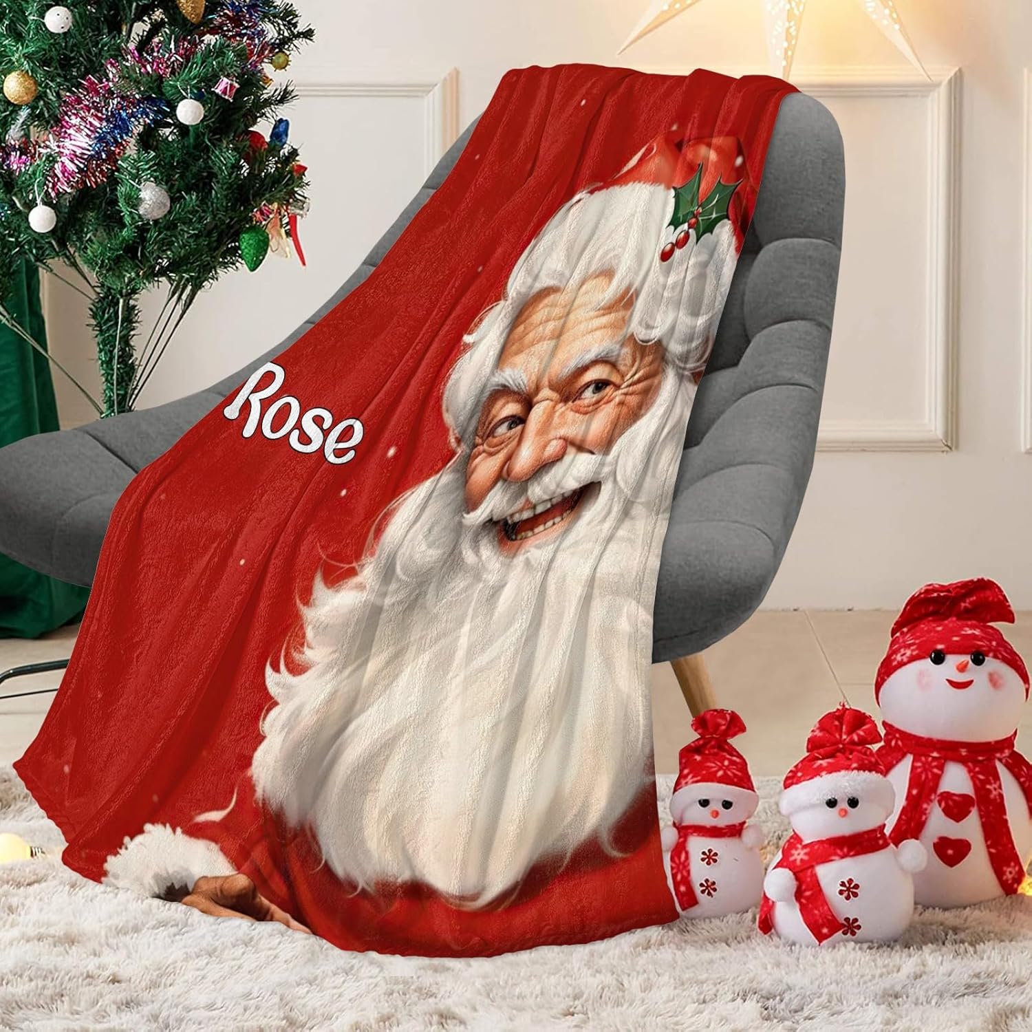 Custom Blanket with Name Text Personalized Santa Claus Swaddling Blanket 30x40inch