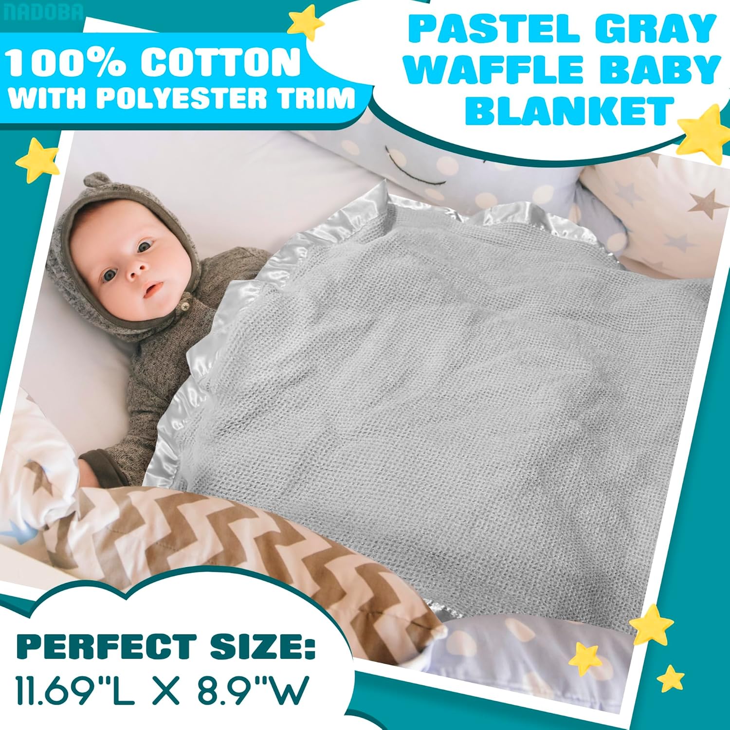 NADOBA Thermal Waffle Baby Blanket 36 x 50 with Satin Trim