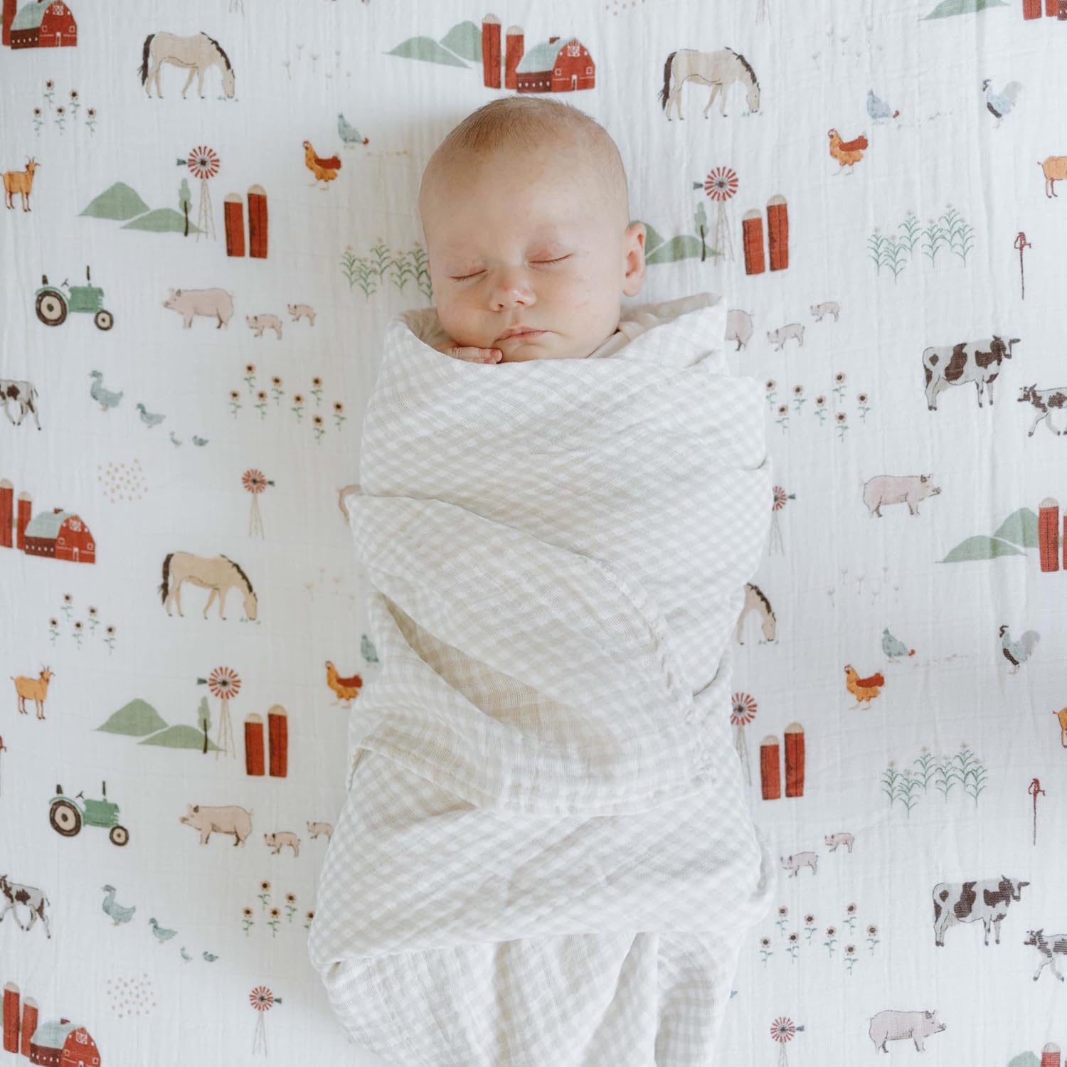 Little Unicorn Cotton Swaddle Blanket Tan Gingham