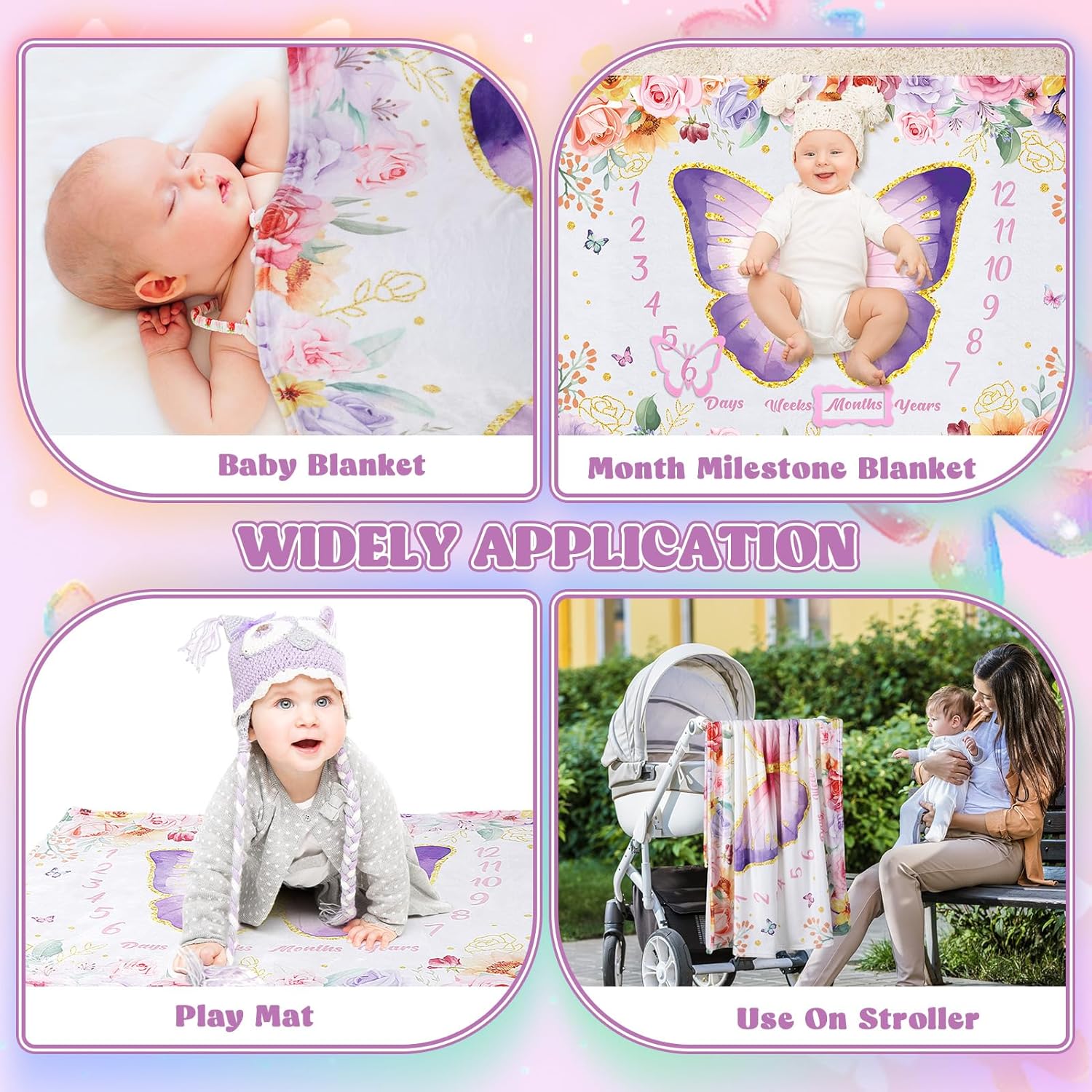 Butterfly Baby Milestone Blanket Set for Baby Girls