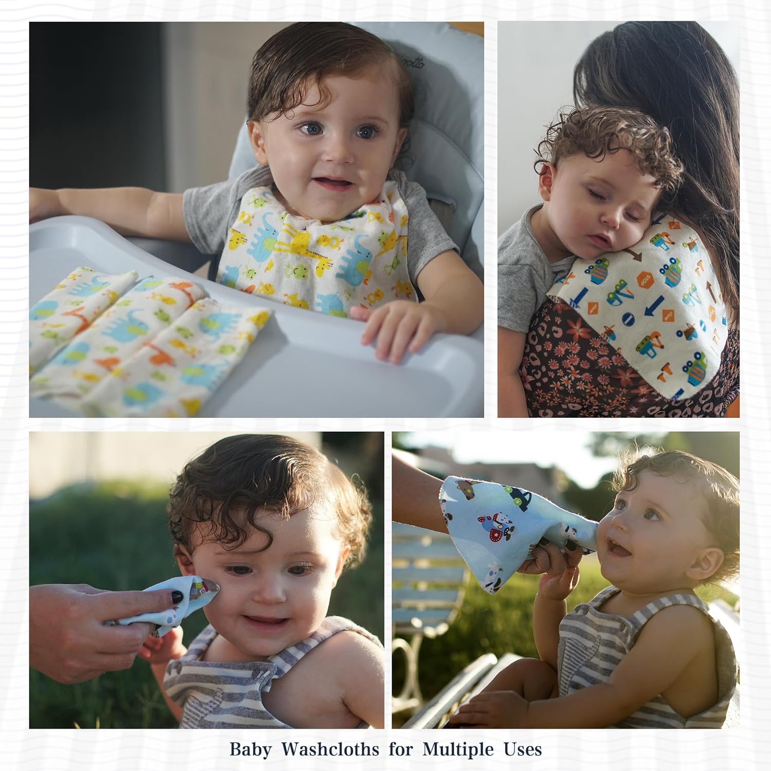 Omilion Receiving Blanket 4 Pack - 30x30 Flannel Cotton Blankets with Washcloths