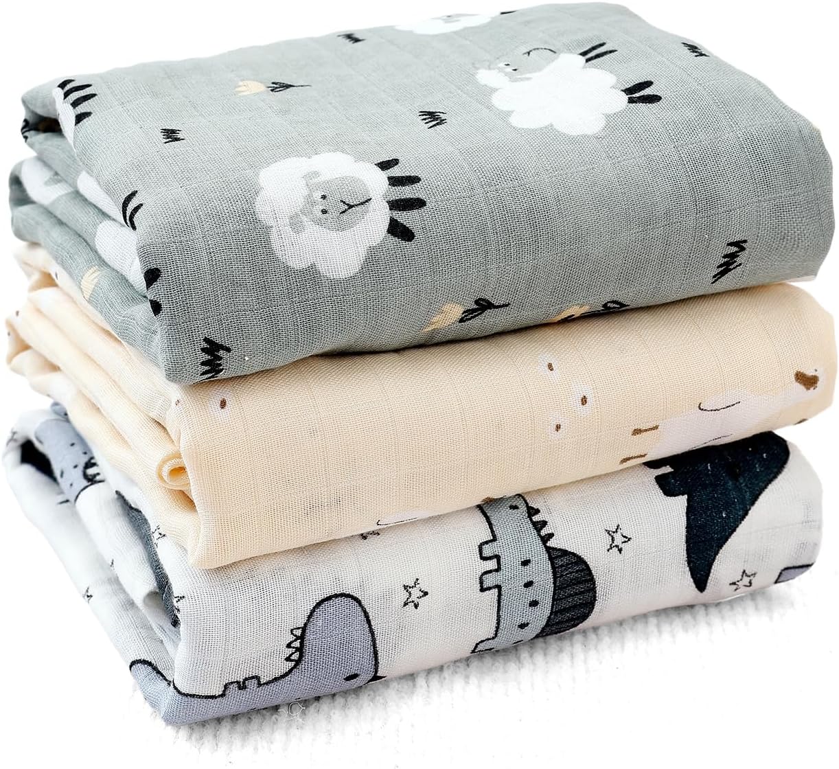 CoolaPeach Muslin Swaddle Blankets 3 Pack for Baby Boys Girls