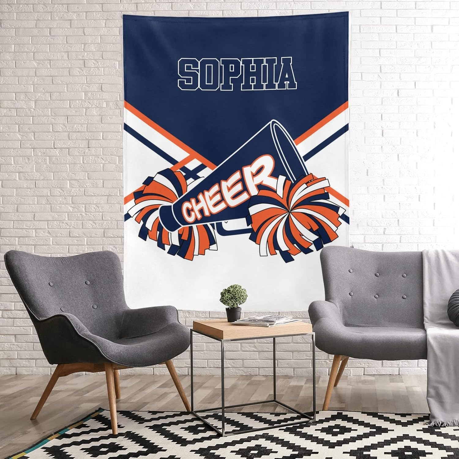 Cheerleader Orange Navy Blue Personalized Blanket