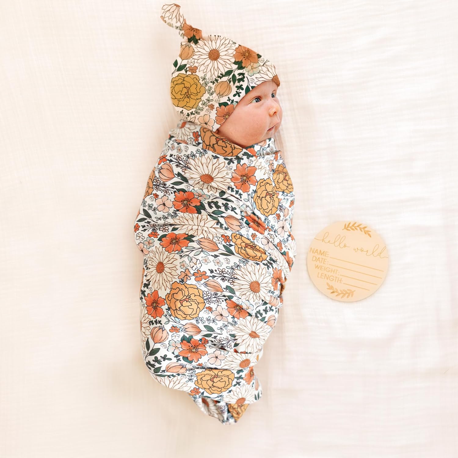 Konssy Baby Girl Swaddle Blanket with Headband and Beanie Set 1