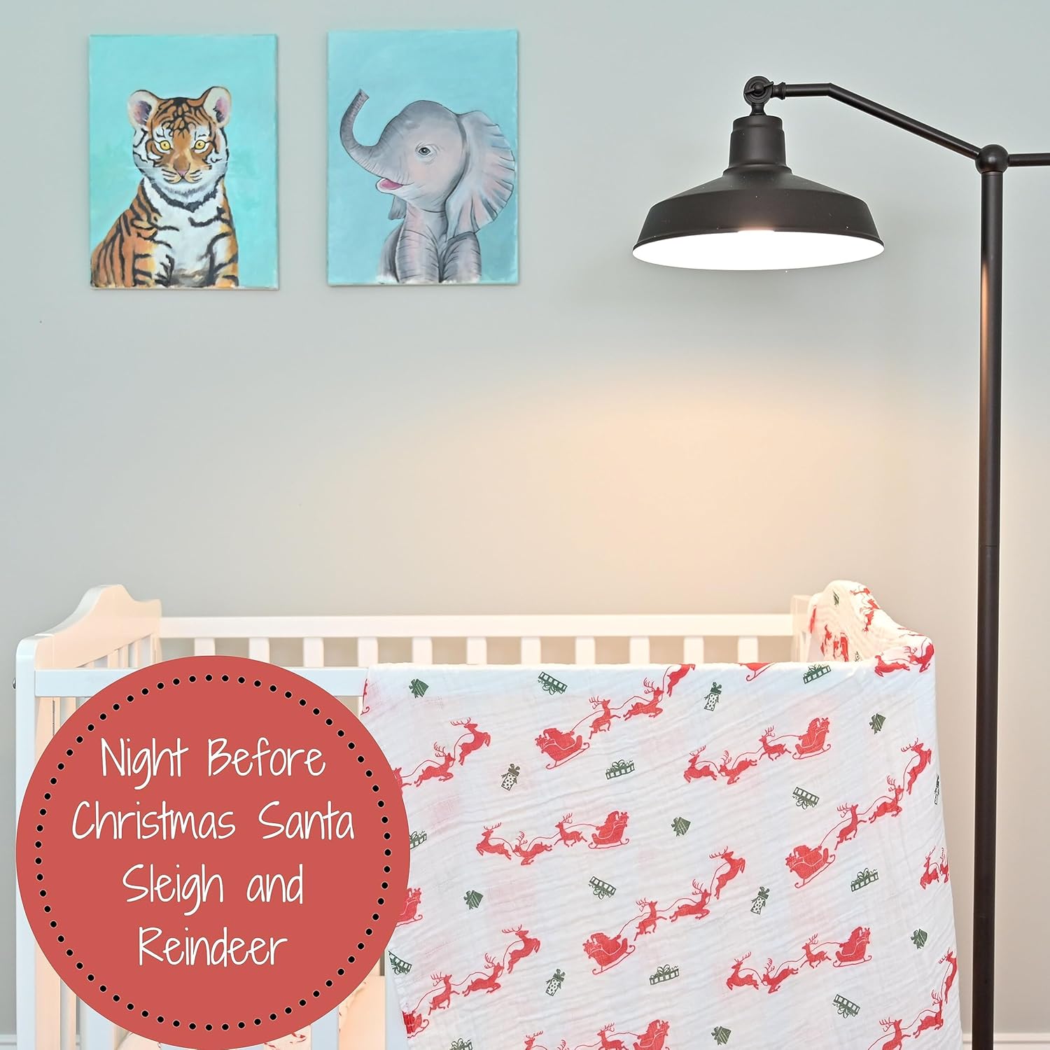 LollyBanks Reindeer Print Swaddle Blanket 100 Cotton 47x47 Inches
