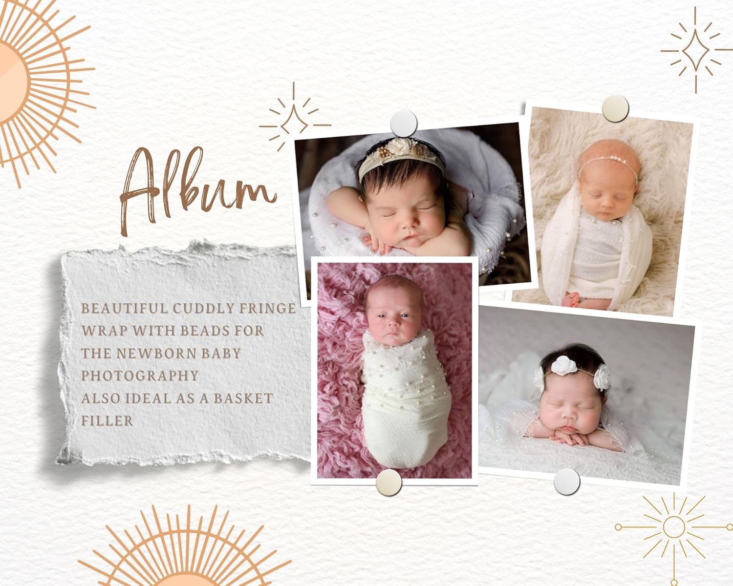 Giggle Angel Newborn Photo Wrap Blanket with Pearl Headband