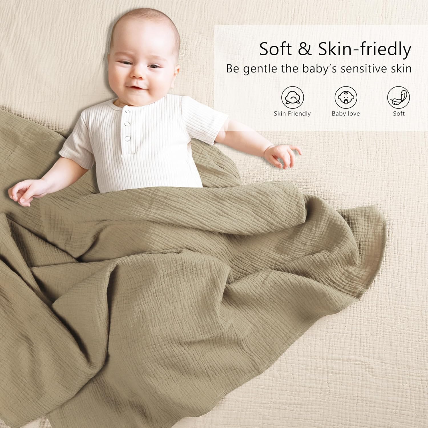 Susurration 100 Cotton Muslin Swaddle Blanket 40x40in Olive Green