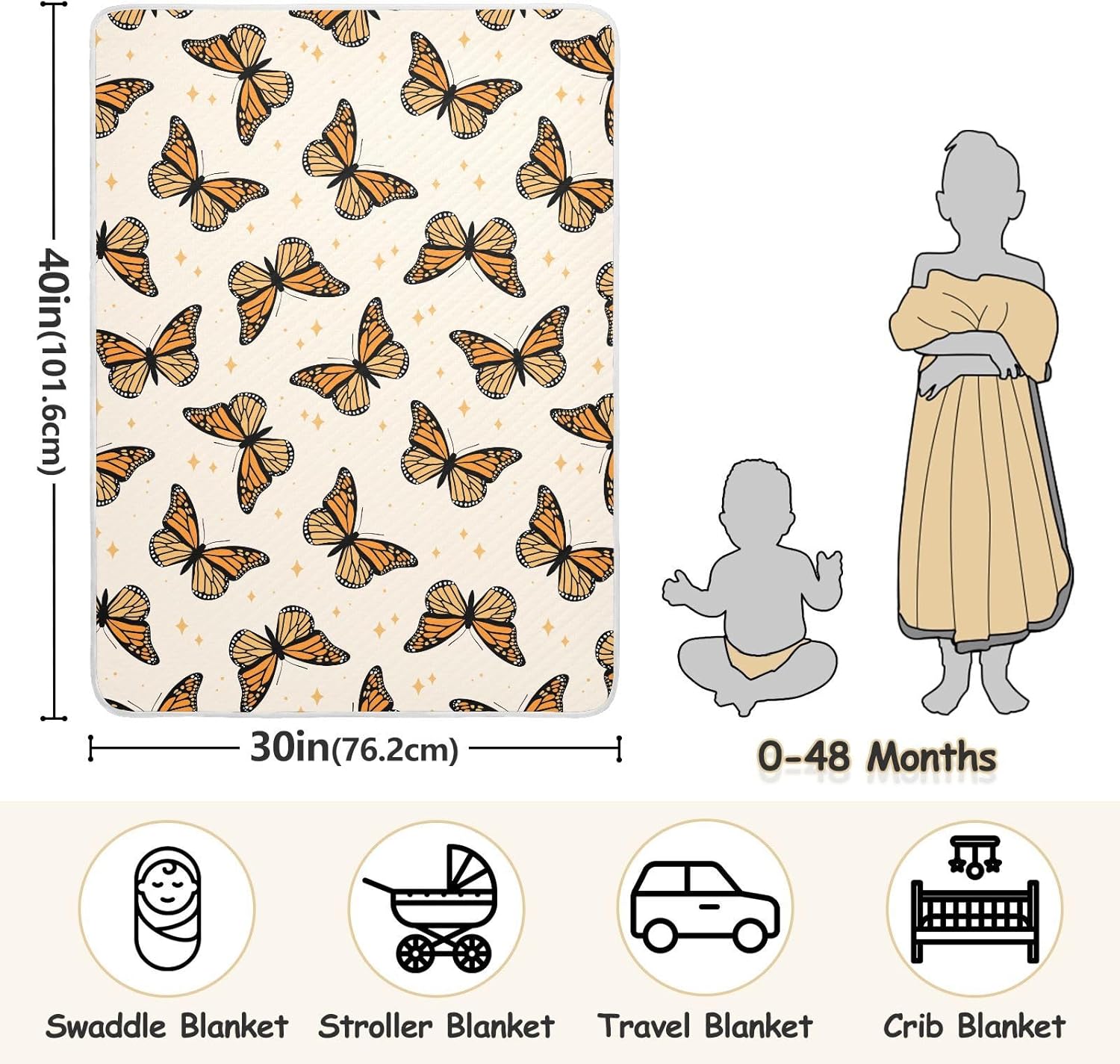 KICPOAY Swaddle Blanket for Brown Monarch Butterflies Baby Receiving Blanket
