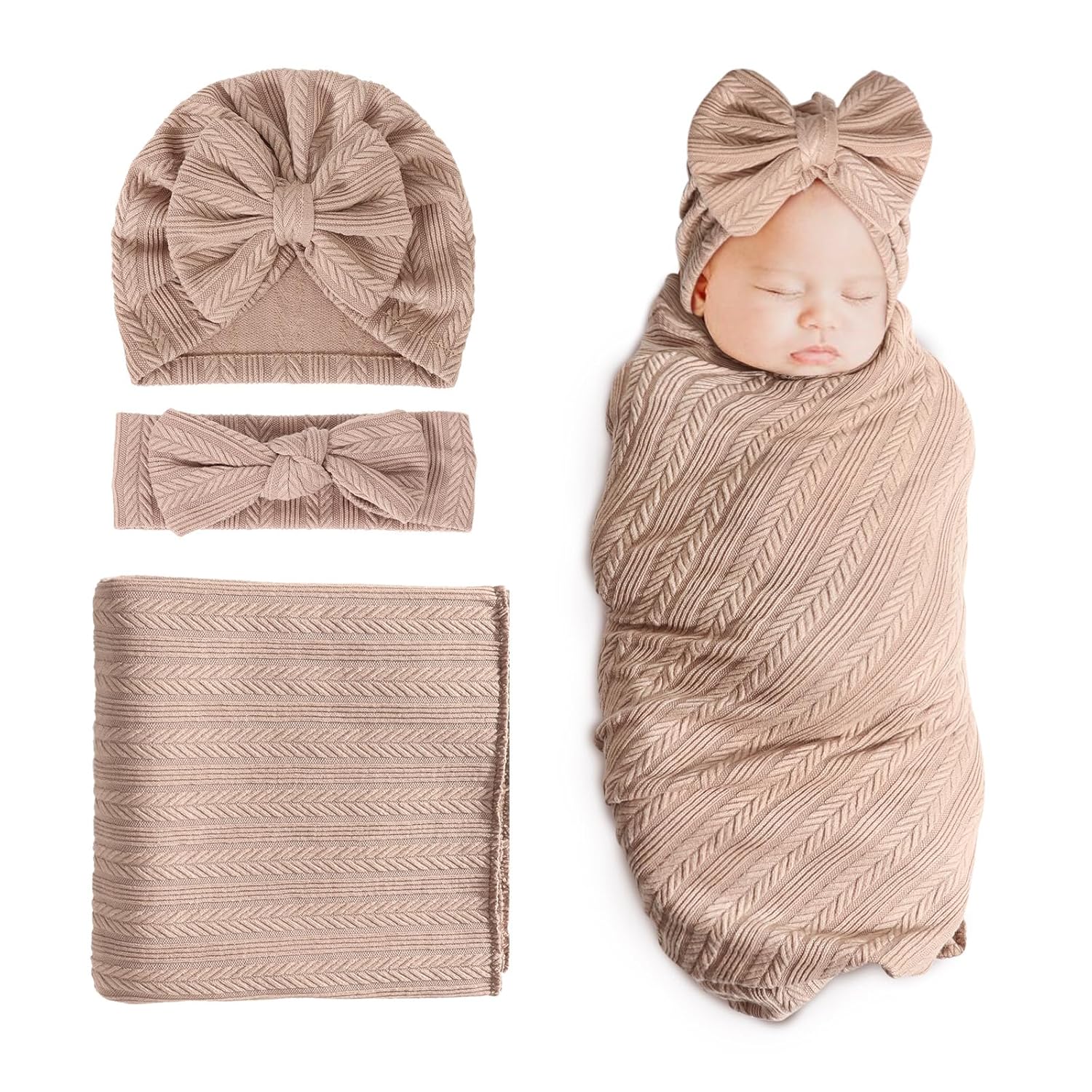 DRESHOW BQUBO Baby Blanket with Bow Hat and Headband