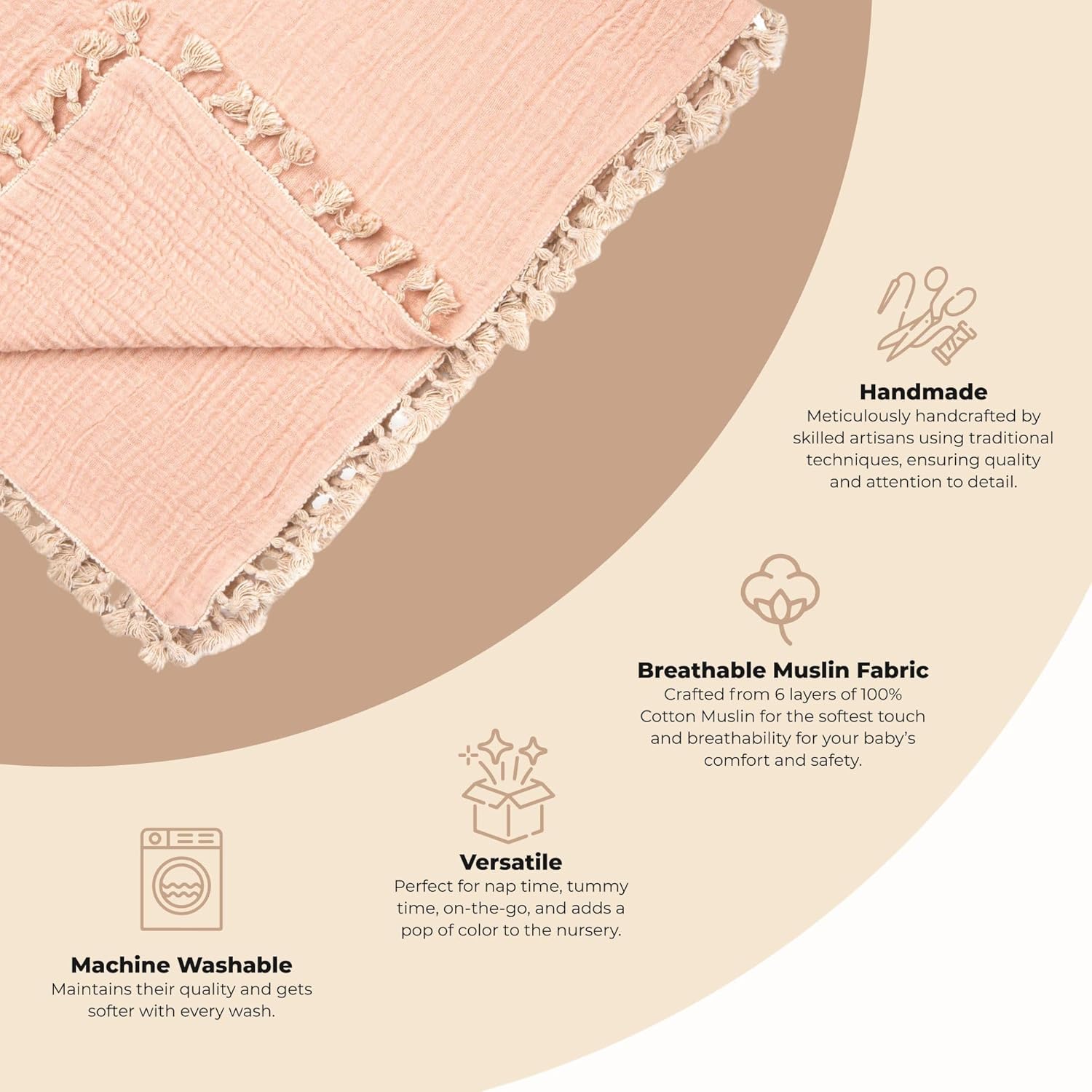 Crane Baby 6-Layer Muslin Swaddle Blanket Desert Rose 30x40 Inches