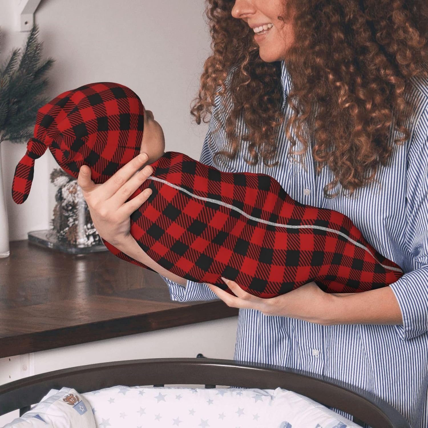 Figtihw Christmas Checkered Swaddle Blanket for Newborn Baby Girls Boys