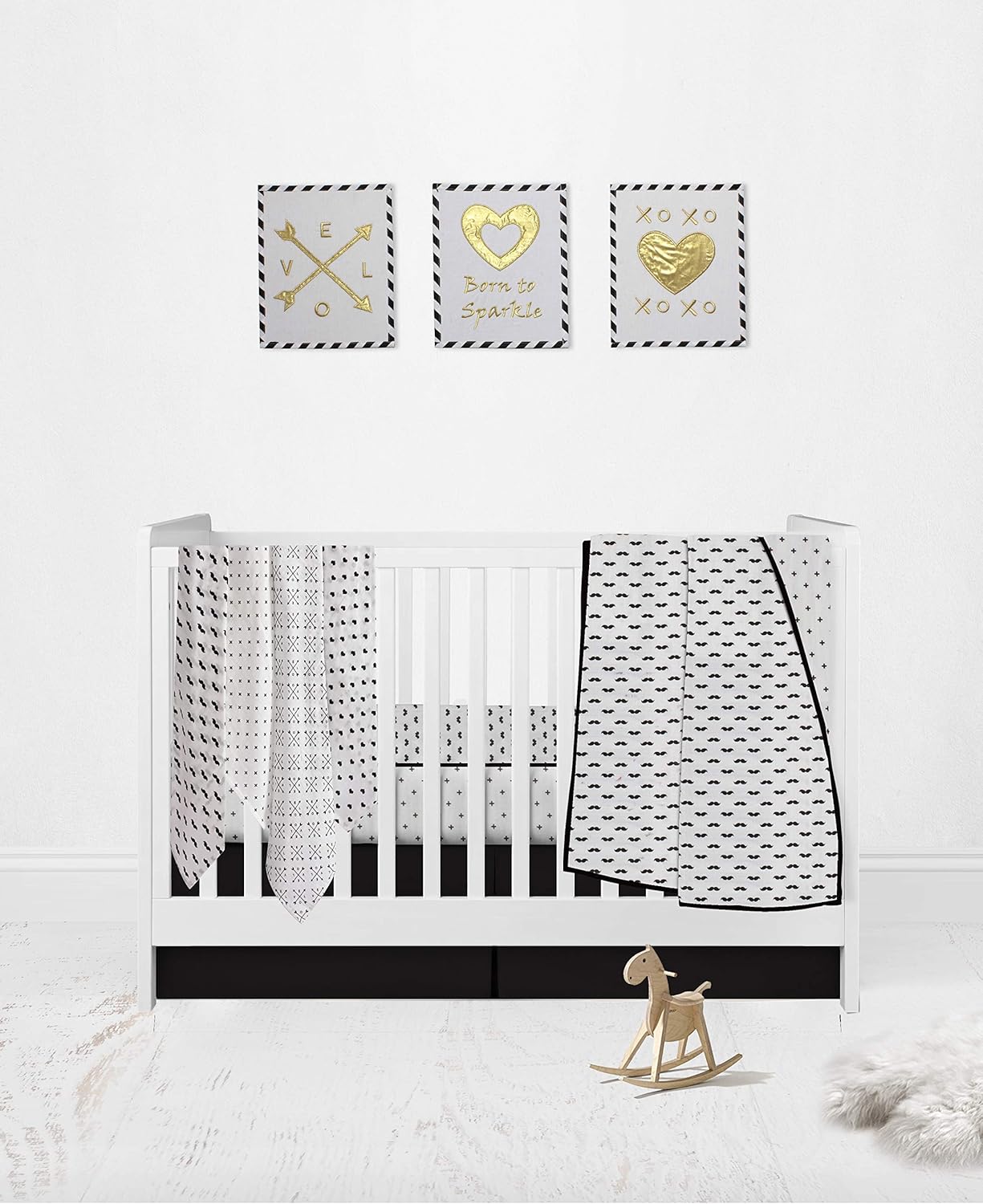 Bacati 4 Piece Love Muslin Swaddling Blankets BlackWhite
