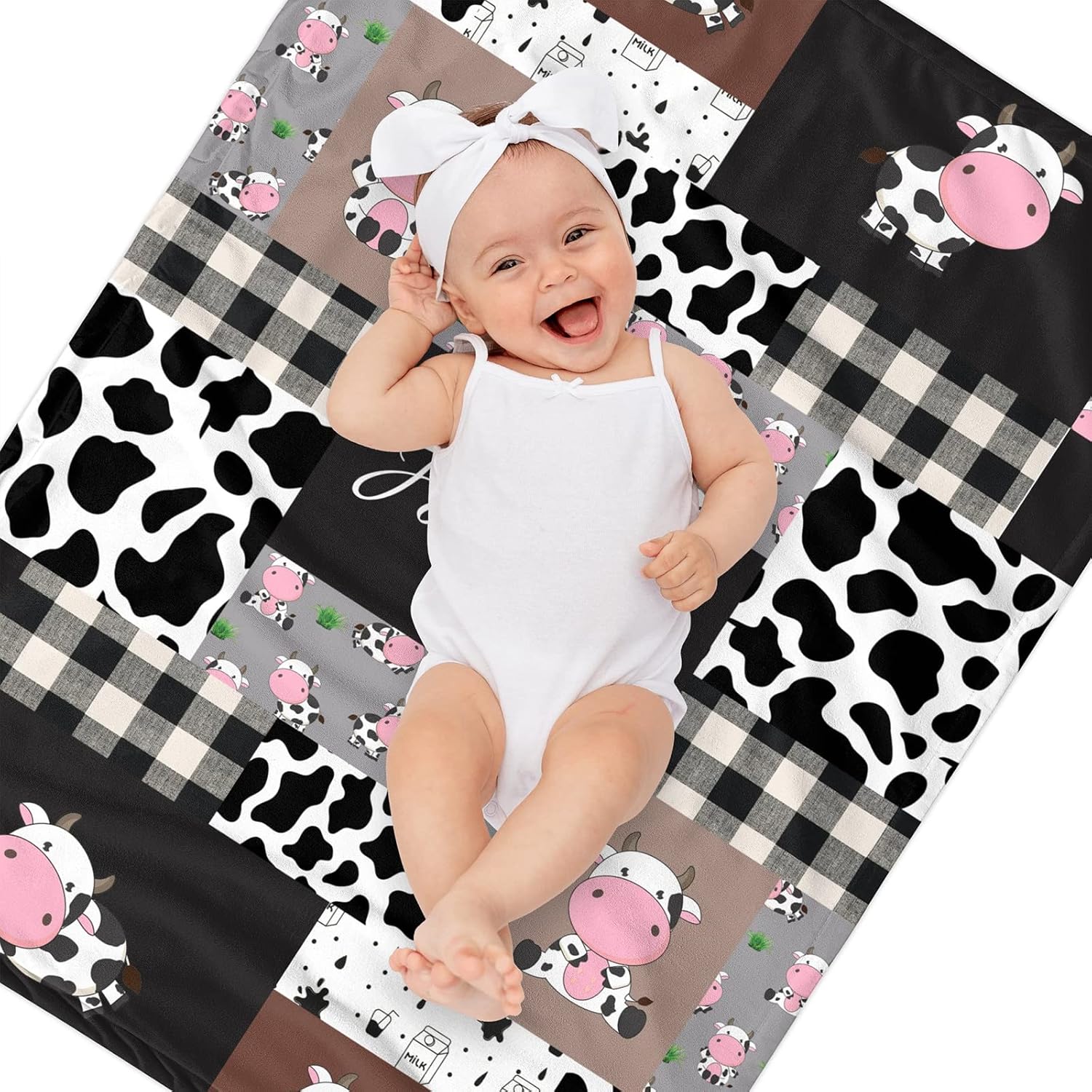 Personalized Cow Minky Baby Blanket with Name 1
