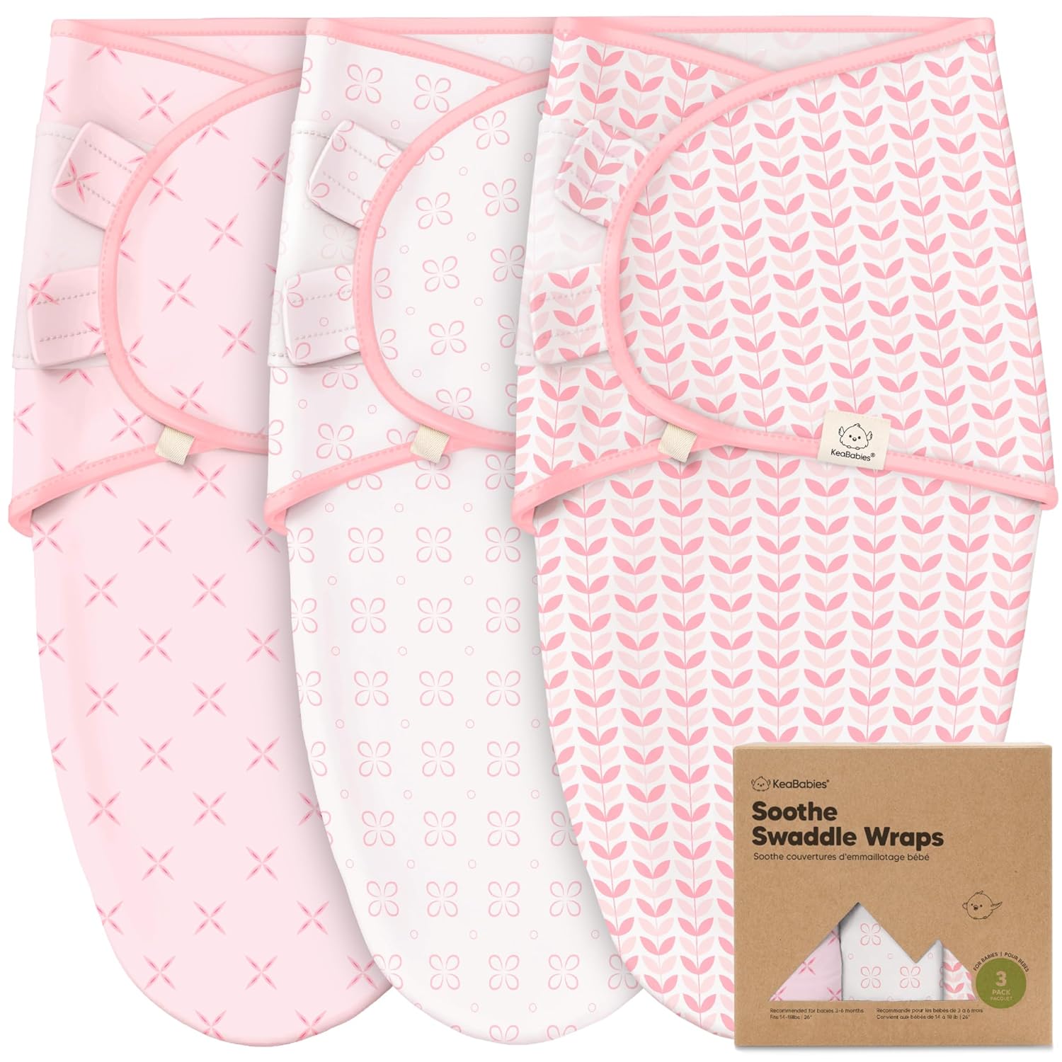KeaBabies 3-Pack Organic Baby Sleep Sacks - Blossom L